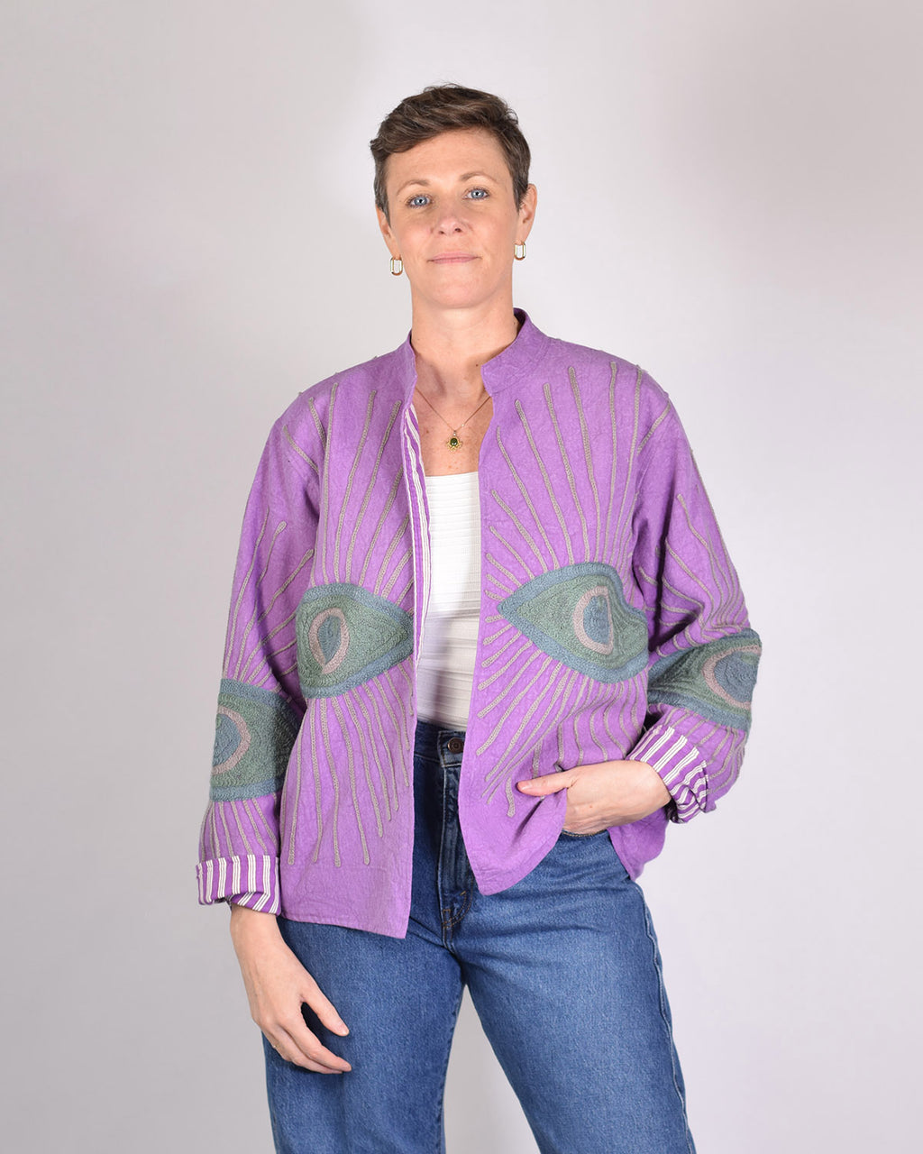 Lightweight Evil Eye Canvas Embroidered Jacket - 06 image 0