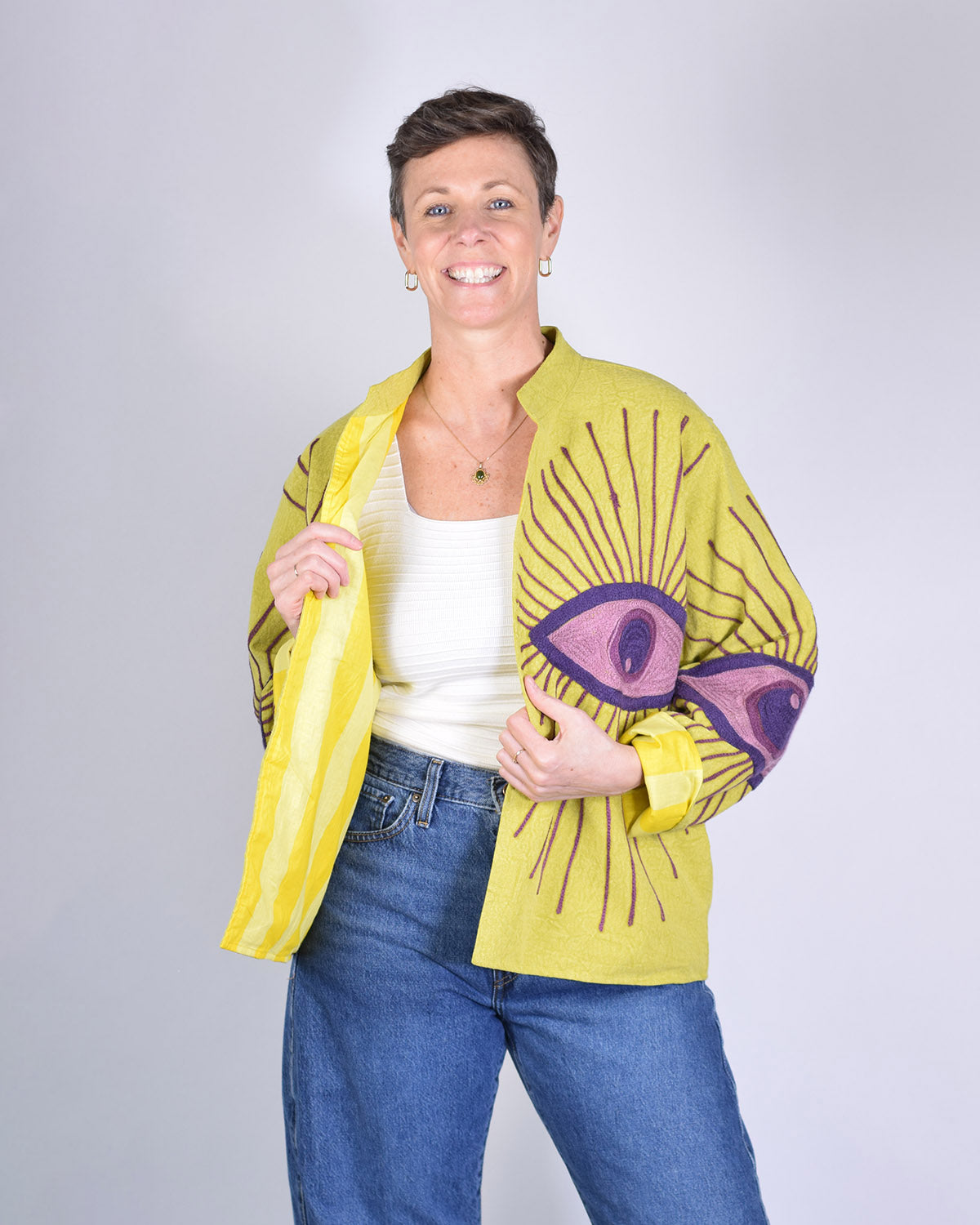 Lightweight Evil Eye Canvas Embroidered Jacket - 13 image 1