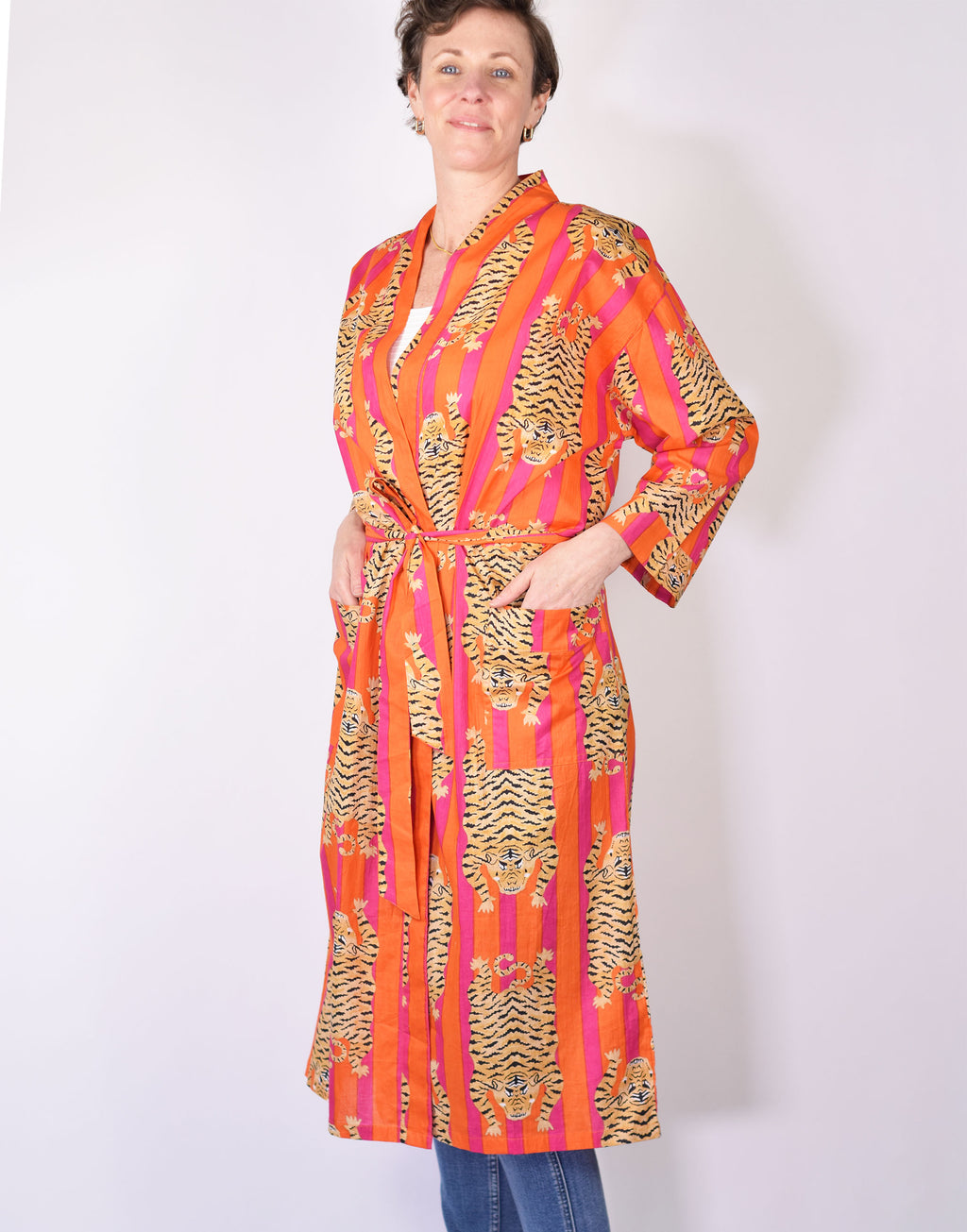 Tiger Robe - Lightweight Cotton - Orange/Pink image 3