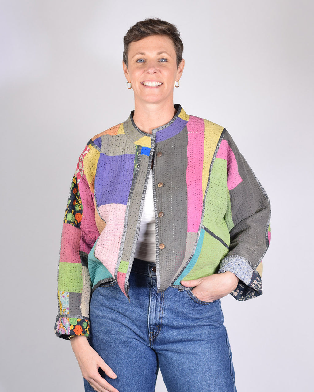 Sofie Quilted Reversible Patchwork Kantha Jacket - 04 image 0
