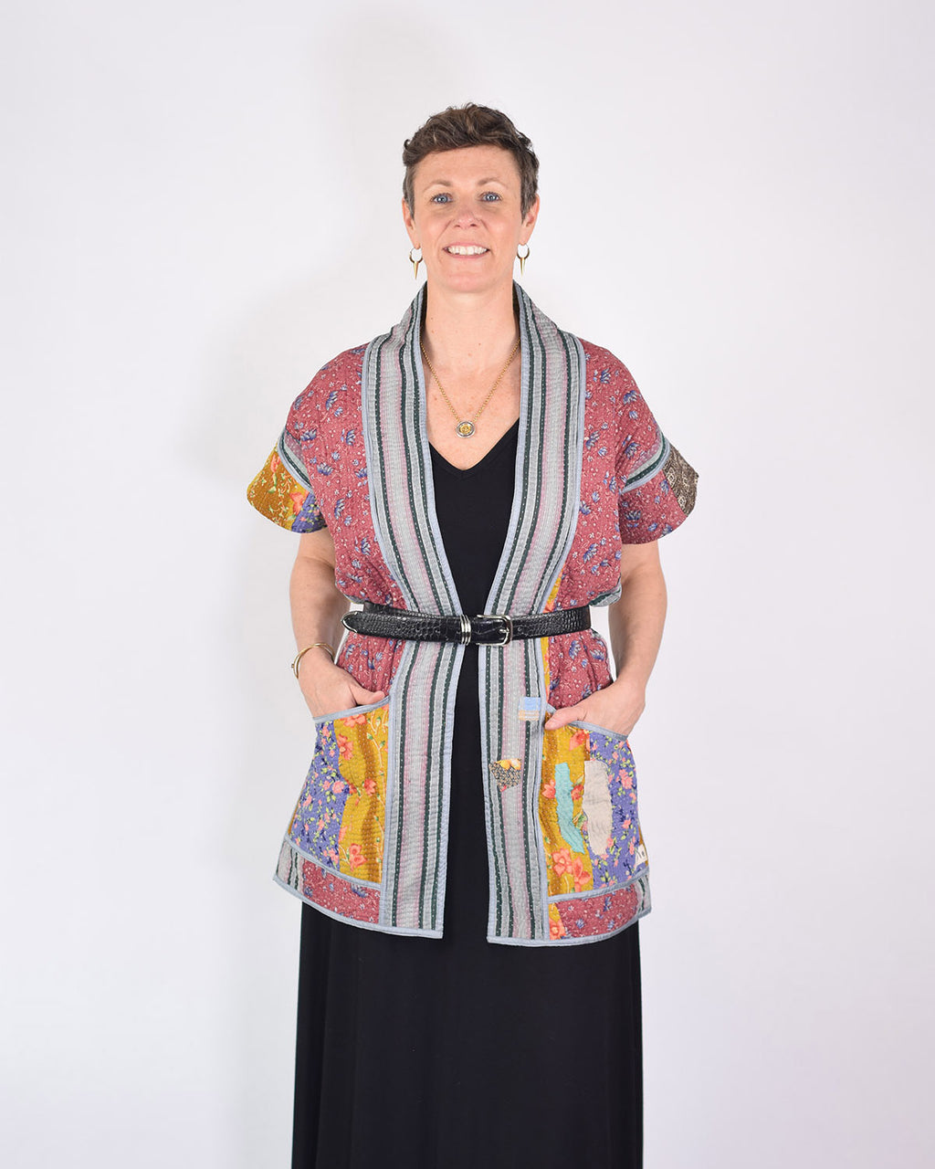 Maddie Cape - Reversible Jacket/Vest - Repurposed Kantha Quilts -03 image 9