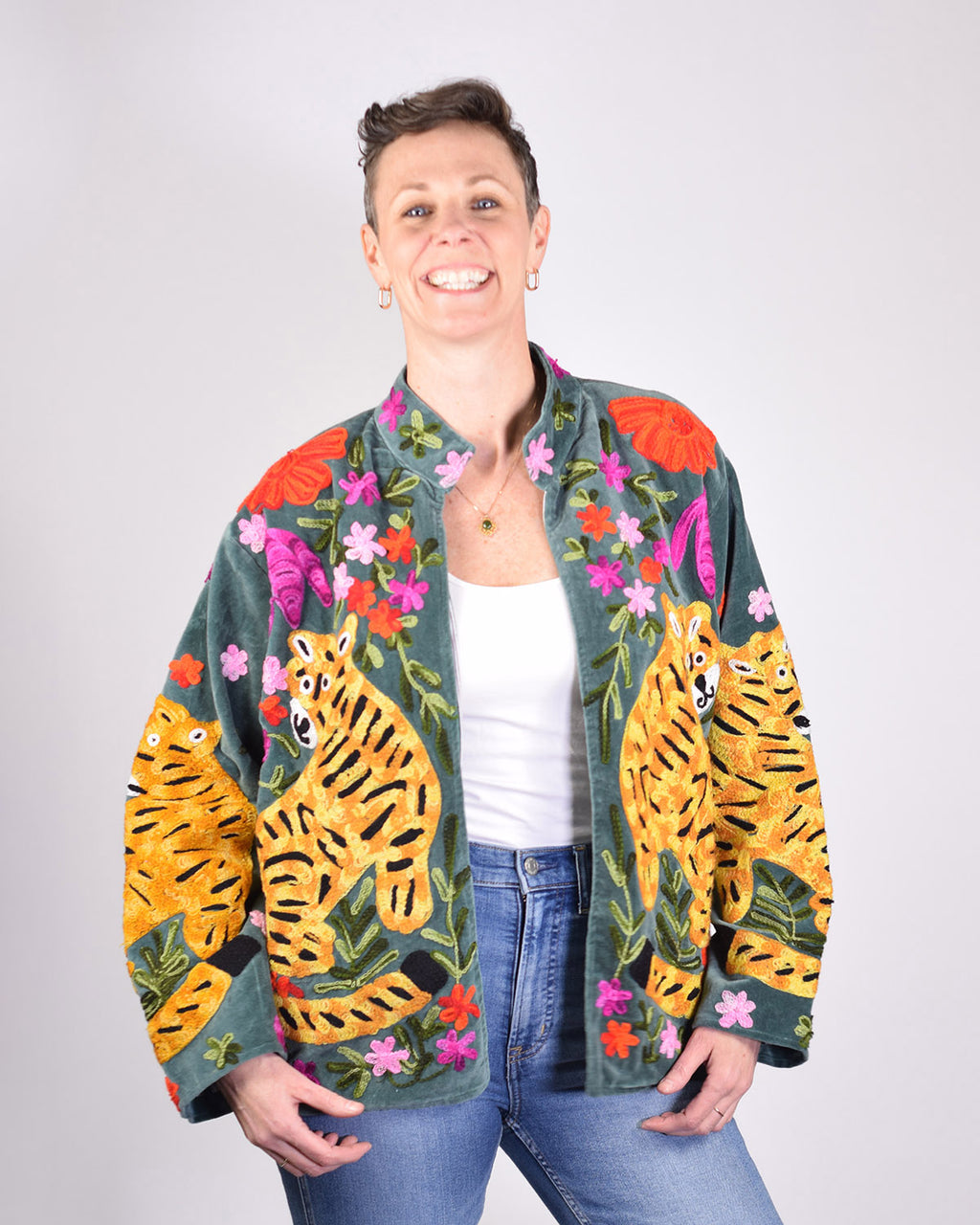 Tiger Tribe Embroidered Velvet Jacket - 01 image 3