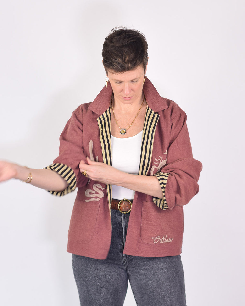 Lightweight "Vintage Outlaw" Canvas Embroidered Jacket - Mauve image 1