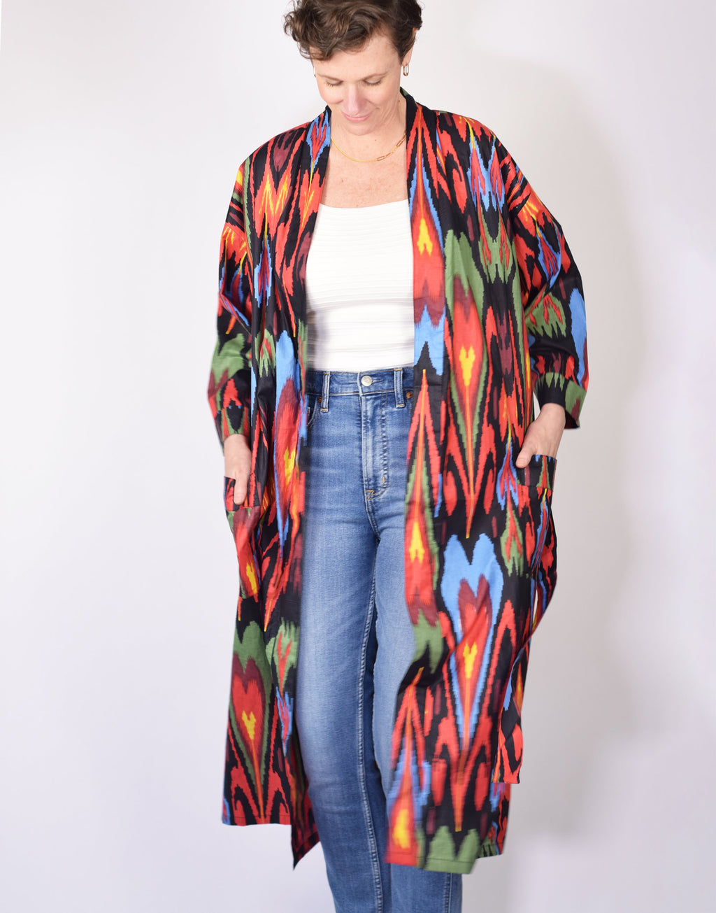 Lightweight Ikat Cotton Robe - Dark Matter image 1