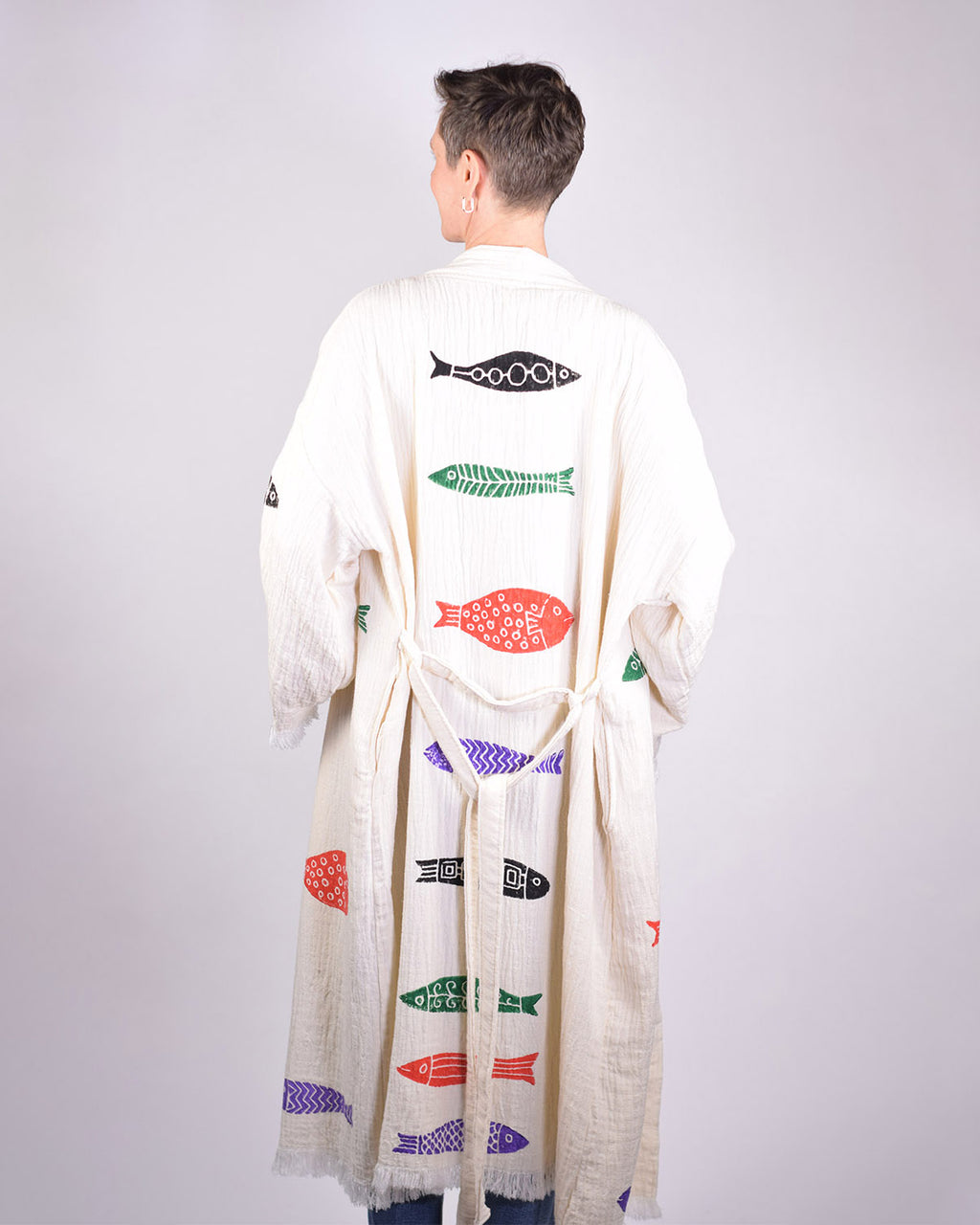 Luxury Turkish Cotton Kimono/Robe - Fish Party image 2