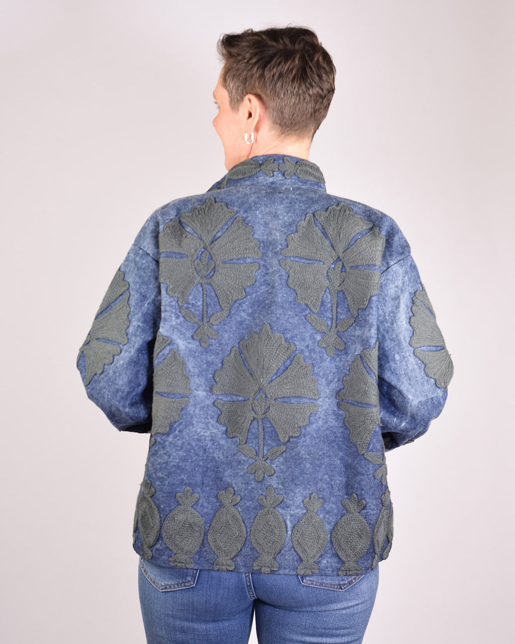 Denim Suzani Embroidered Jacket - 01 image 1