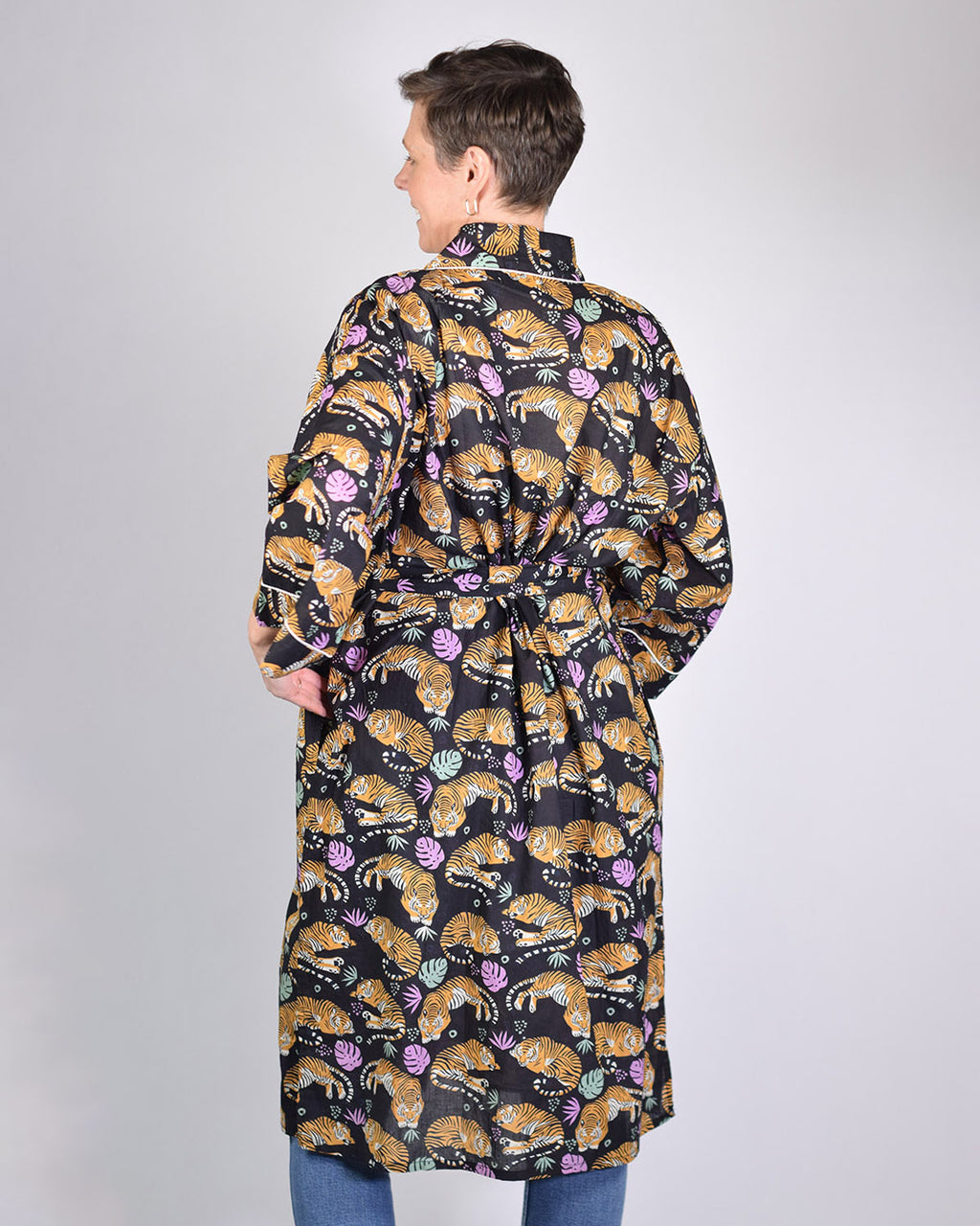 Lightweight Cotton Robe / Kimono - Sleeping Tigers Black image 6