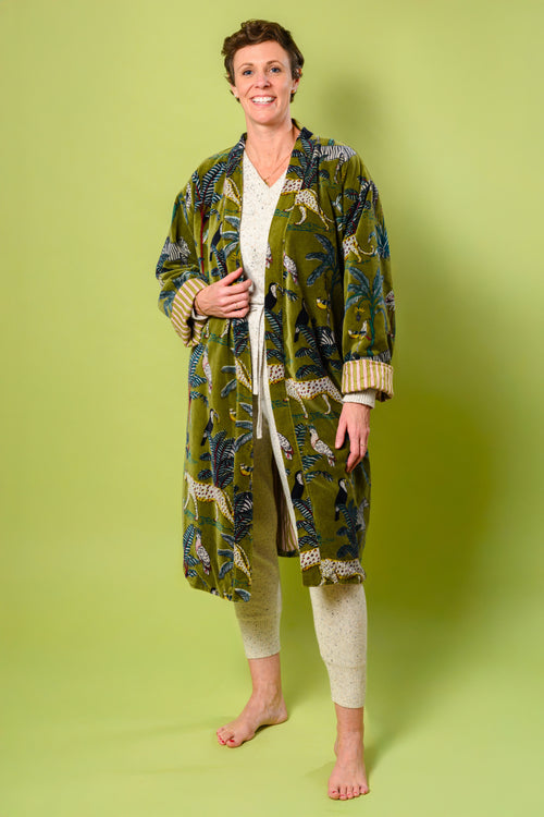 Plush Velvet Unisex Robe - Olive Jungle image 0