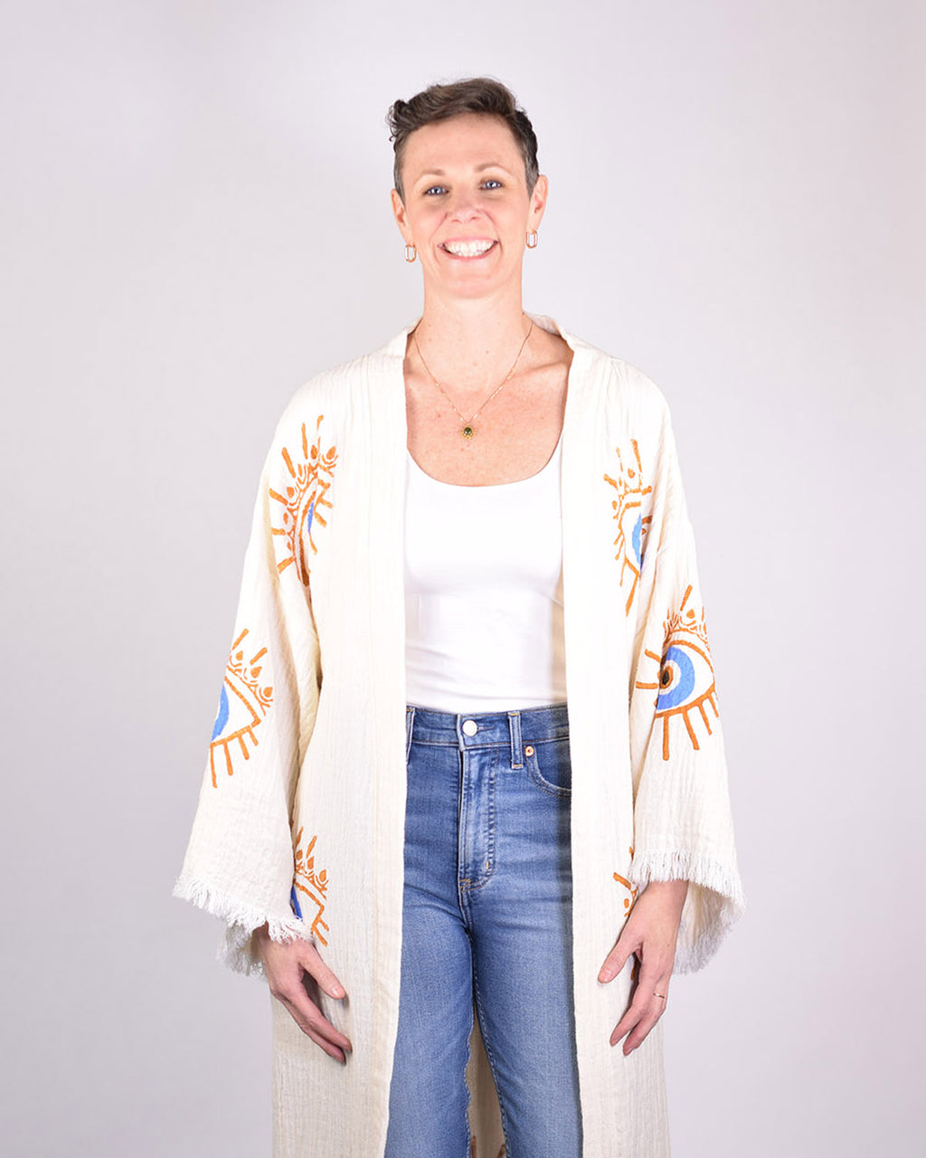 Luxury Turkish Cotton Evil Eye Kimono/Robe - Gold Eye image 4