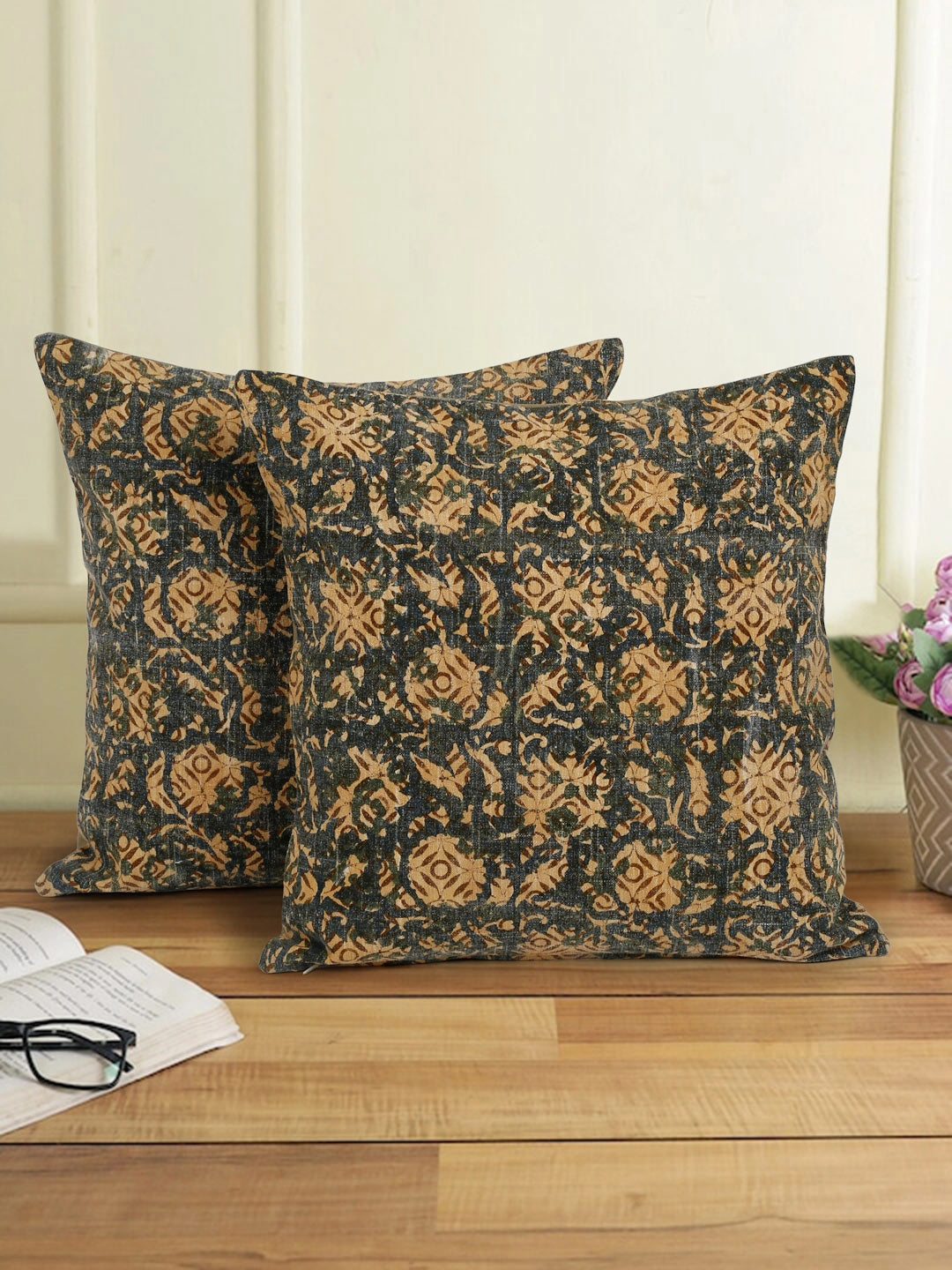 Abstract Floral Block Print Accent Pillow image 0