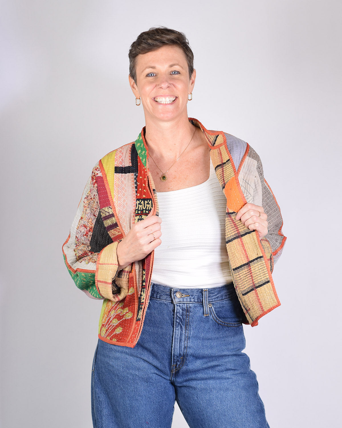 Sofie Quilted Reversible Patchwork Kantha Jacket -11 image 1