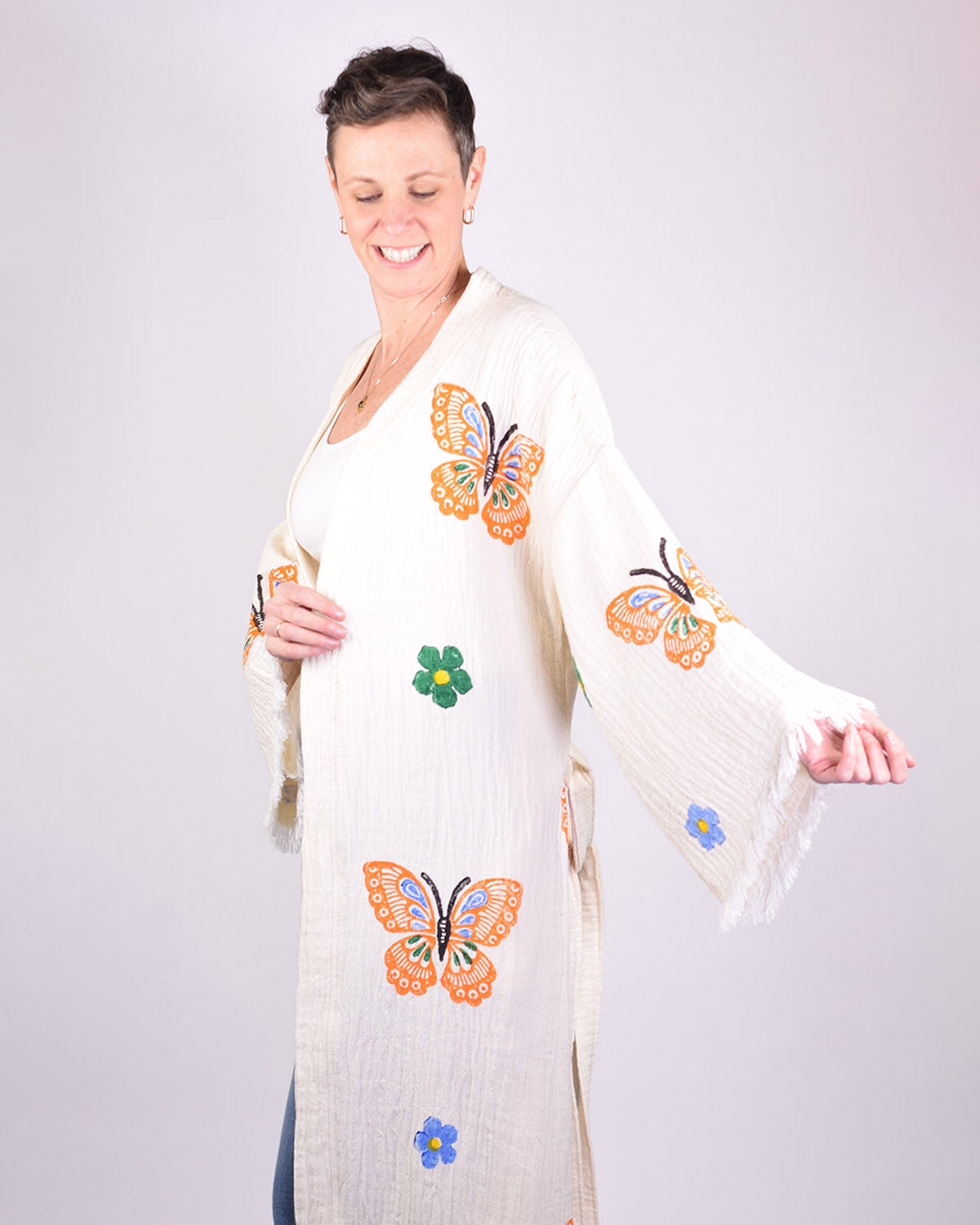 Luxury Turkish Cotton Kimono/Robe - Butterfly Garden image 2