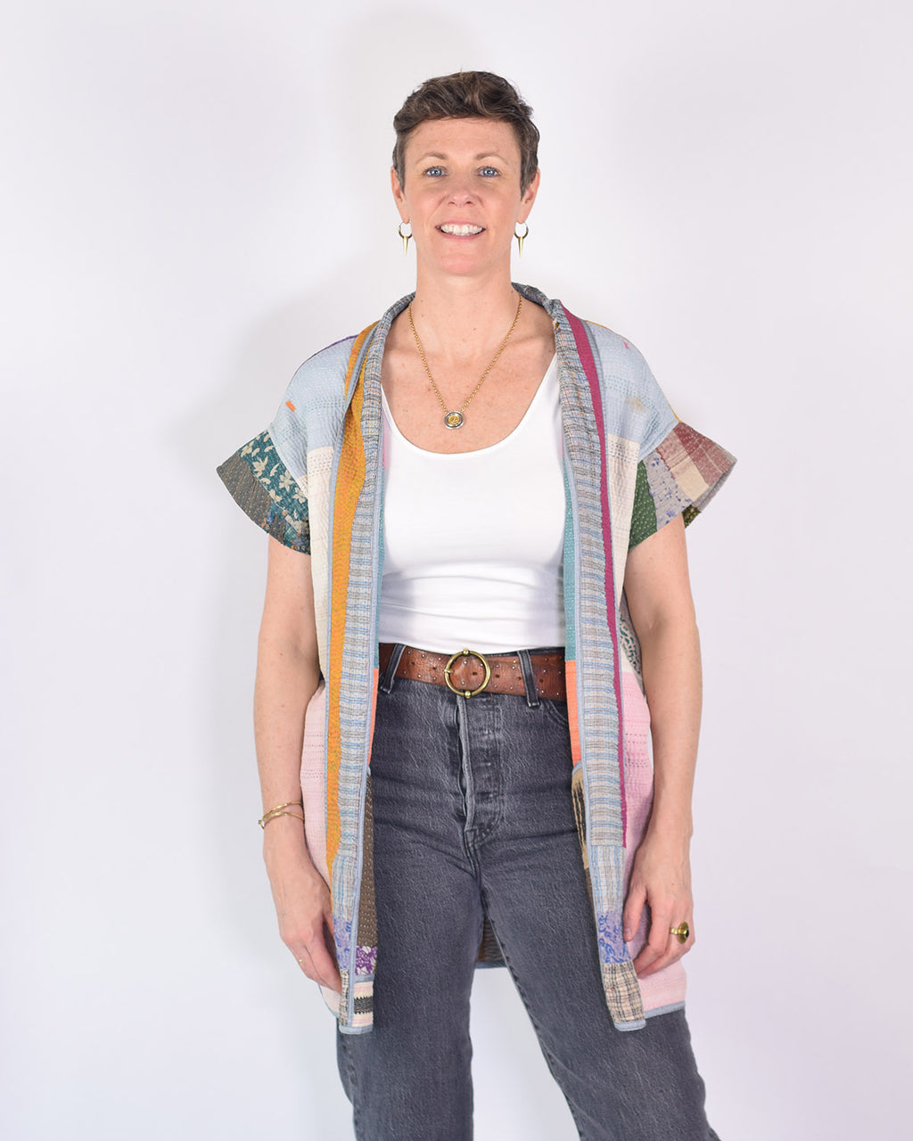 Maddie Cape - Reversible Jacket/Vest - Repurposed Kantha Quilts - 06 image 11