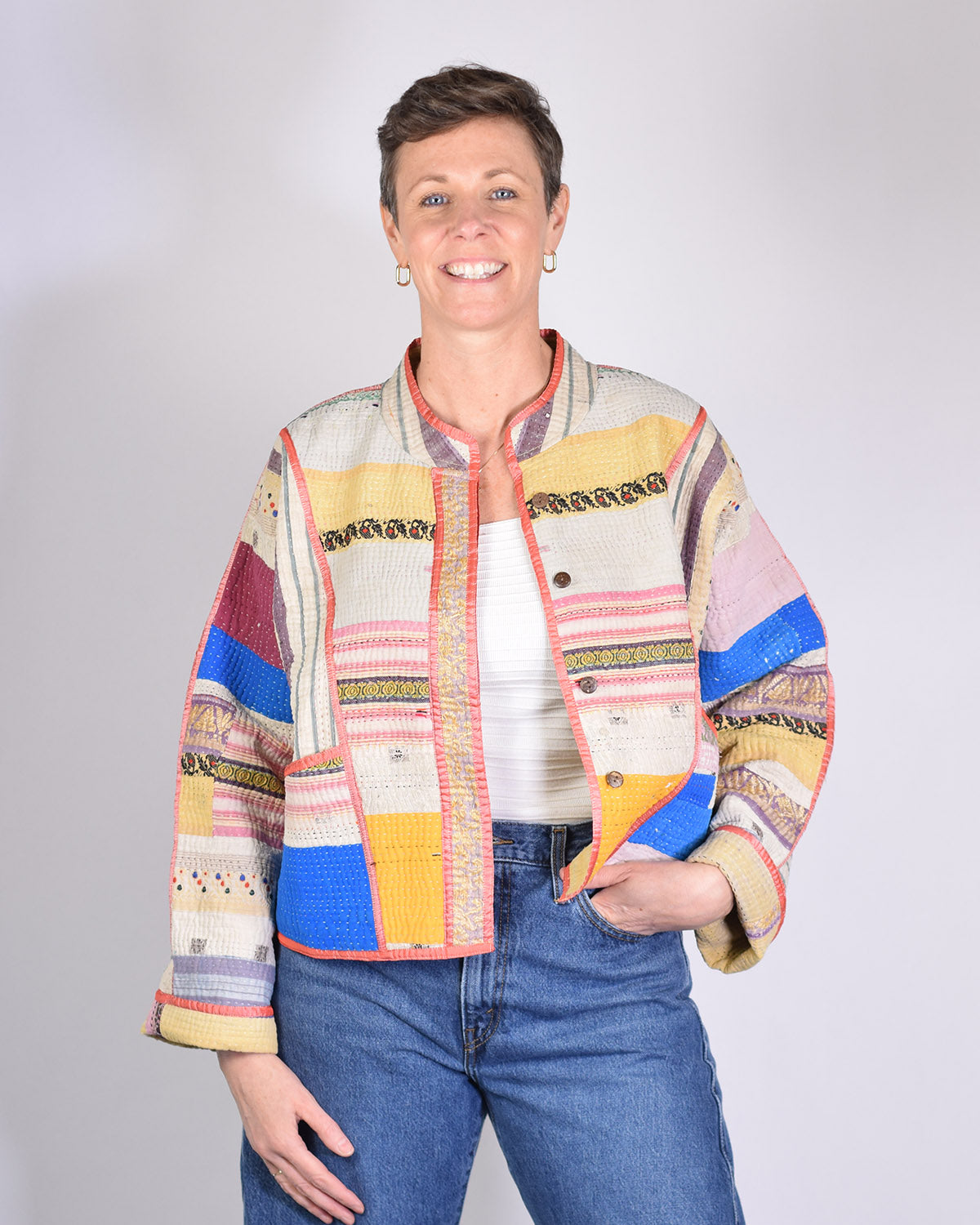 Sofie Quilted Reversible Patchwork Kantha Jacket -12 image 2