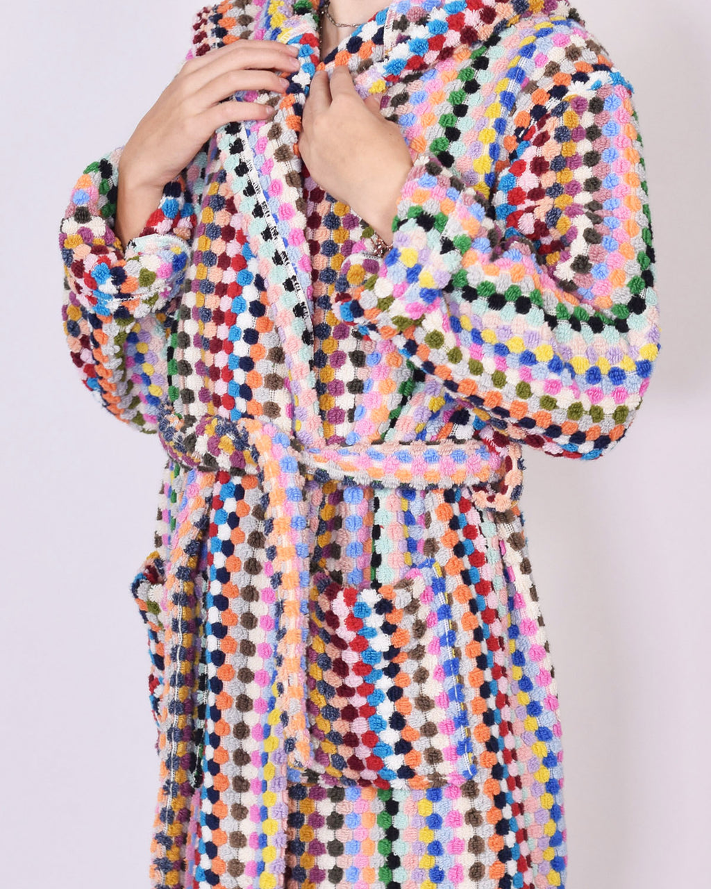 KIDS Organic Turkish Cotton Plush Terry Cloth Robe - Rainbow Checkered image 2
