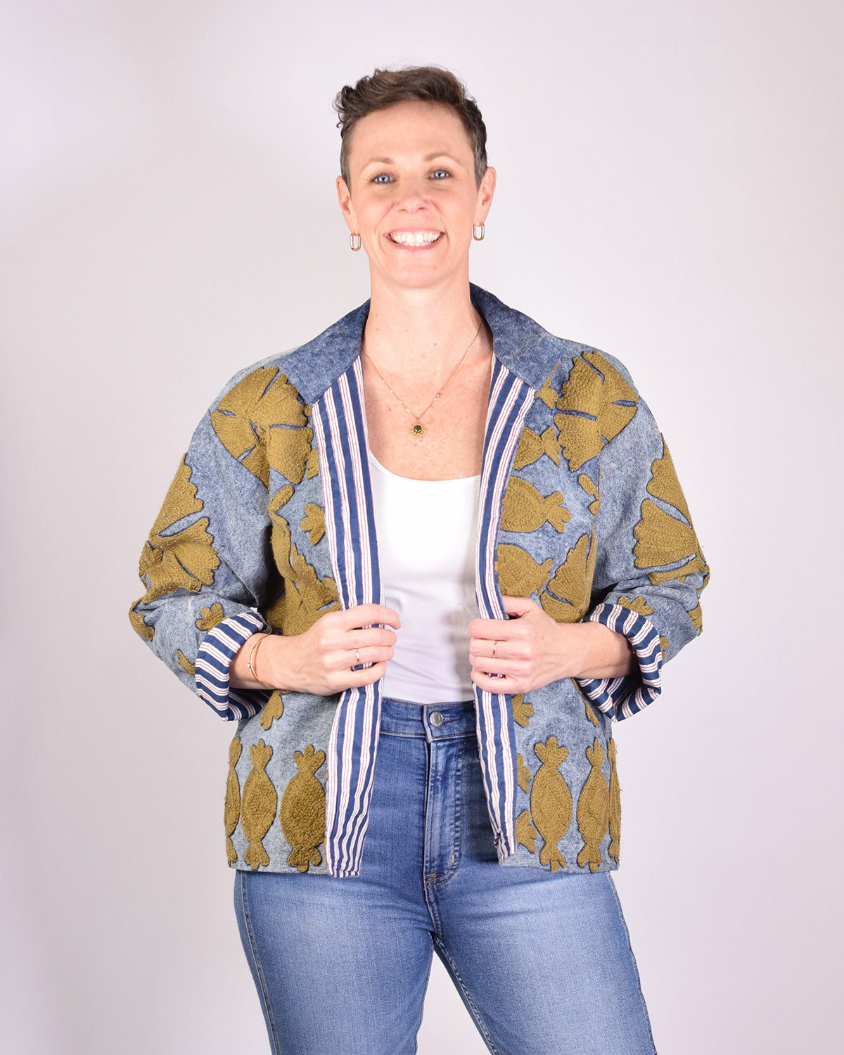 Denim Suzani Embroidered Jacket - 04 image 3