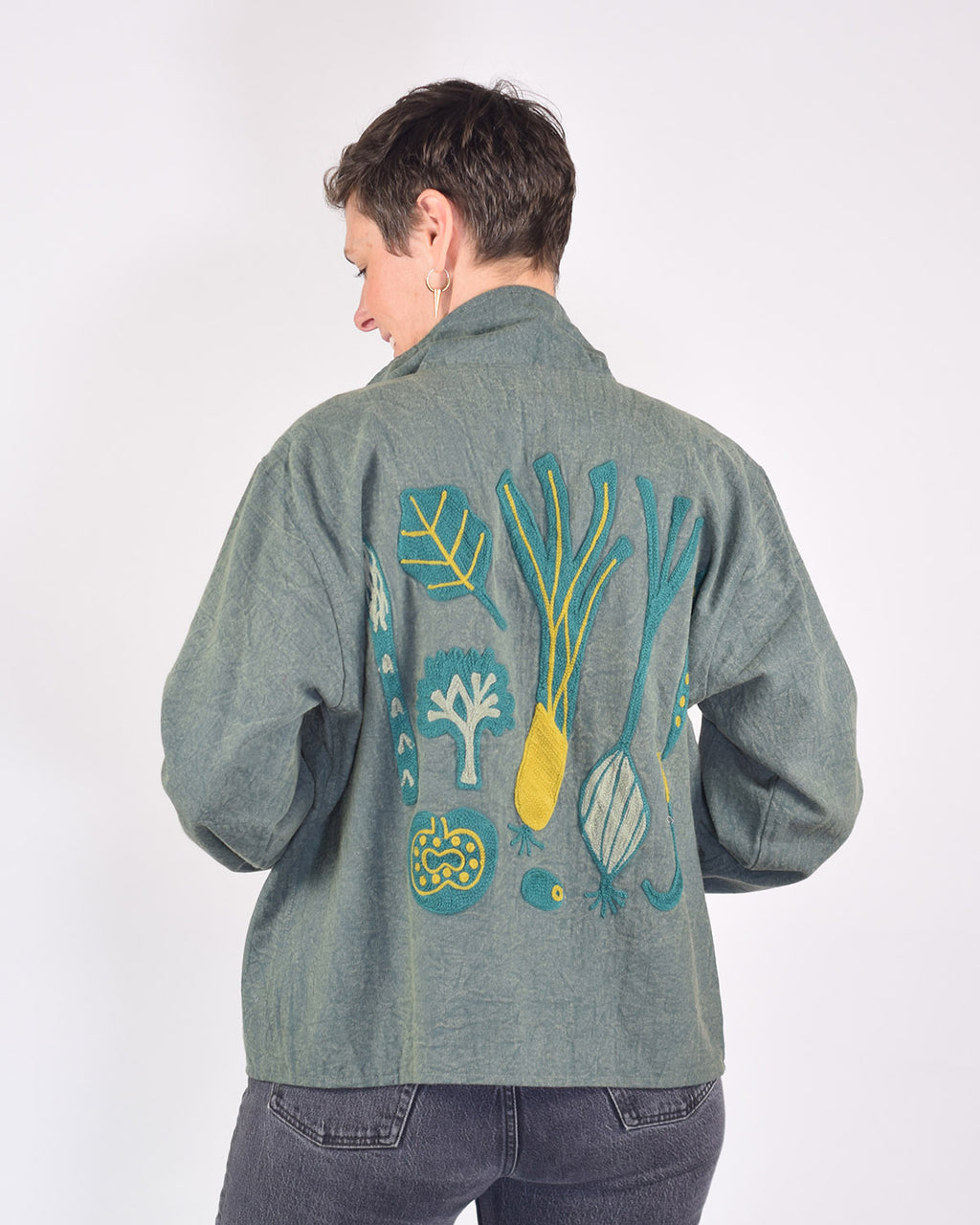 Lightweight "Eat Your Greens" Canvas Embroidered Jacket - Green image 0