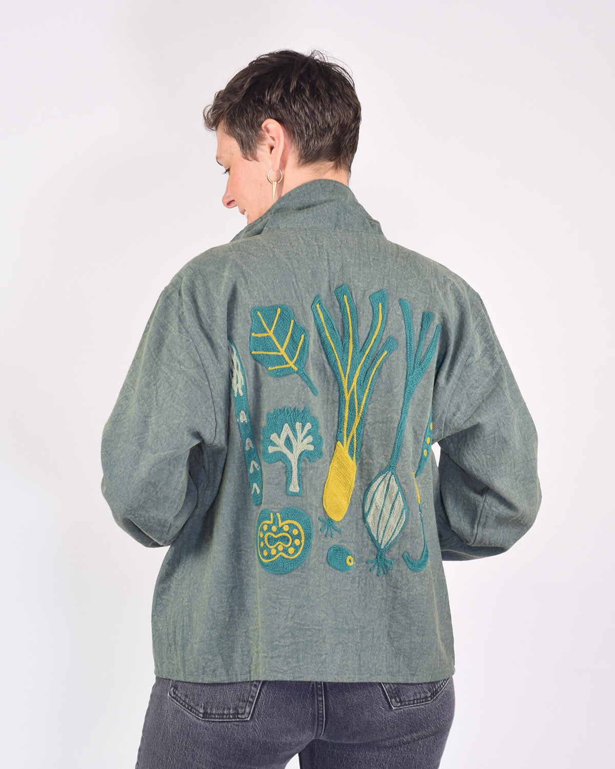 Lightweight "Eat Your Greens" Canvas Embroidered Jacket - Green image 0