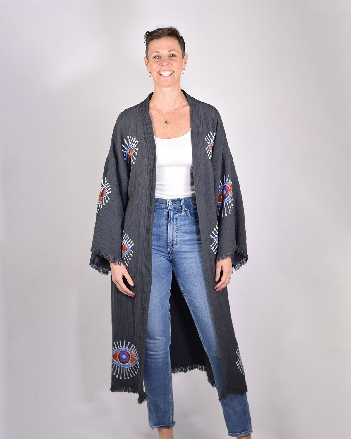 Luxury Turkish Cotton Evil Eye Kimono/Robe - Moonstone image 1