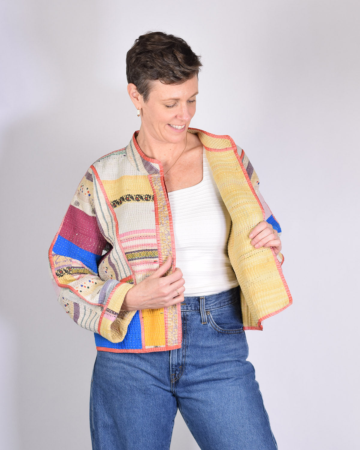 Sofie Quilted Reversible Patchwork Kantha Jacket -12 image 3