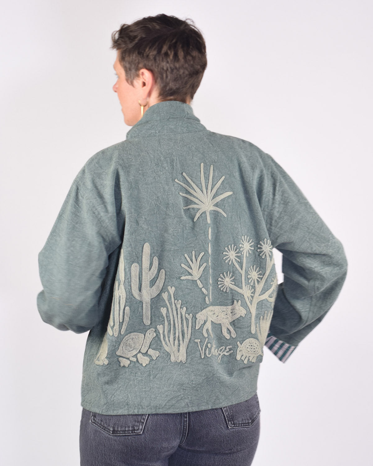 Lightweight "Vintage Outlaw" Canvas Embroidered Jacket - Green image 0