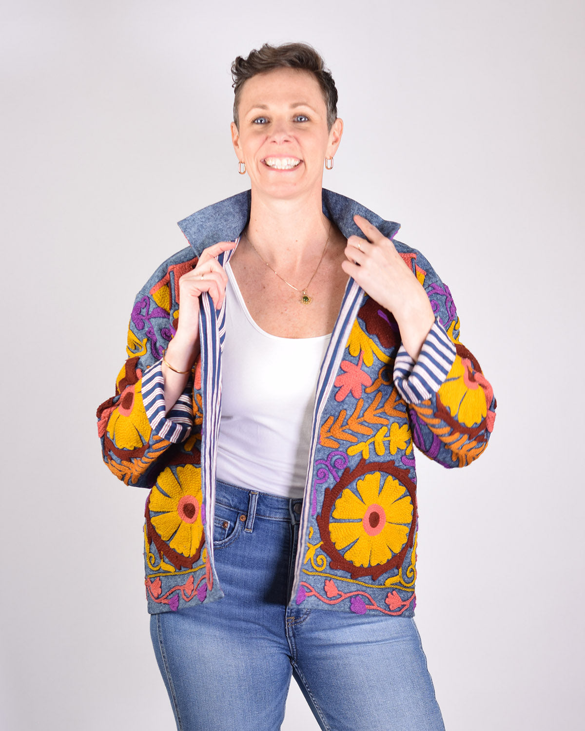 Denim Suzani Embroidered Jacket - 05 image 1