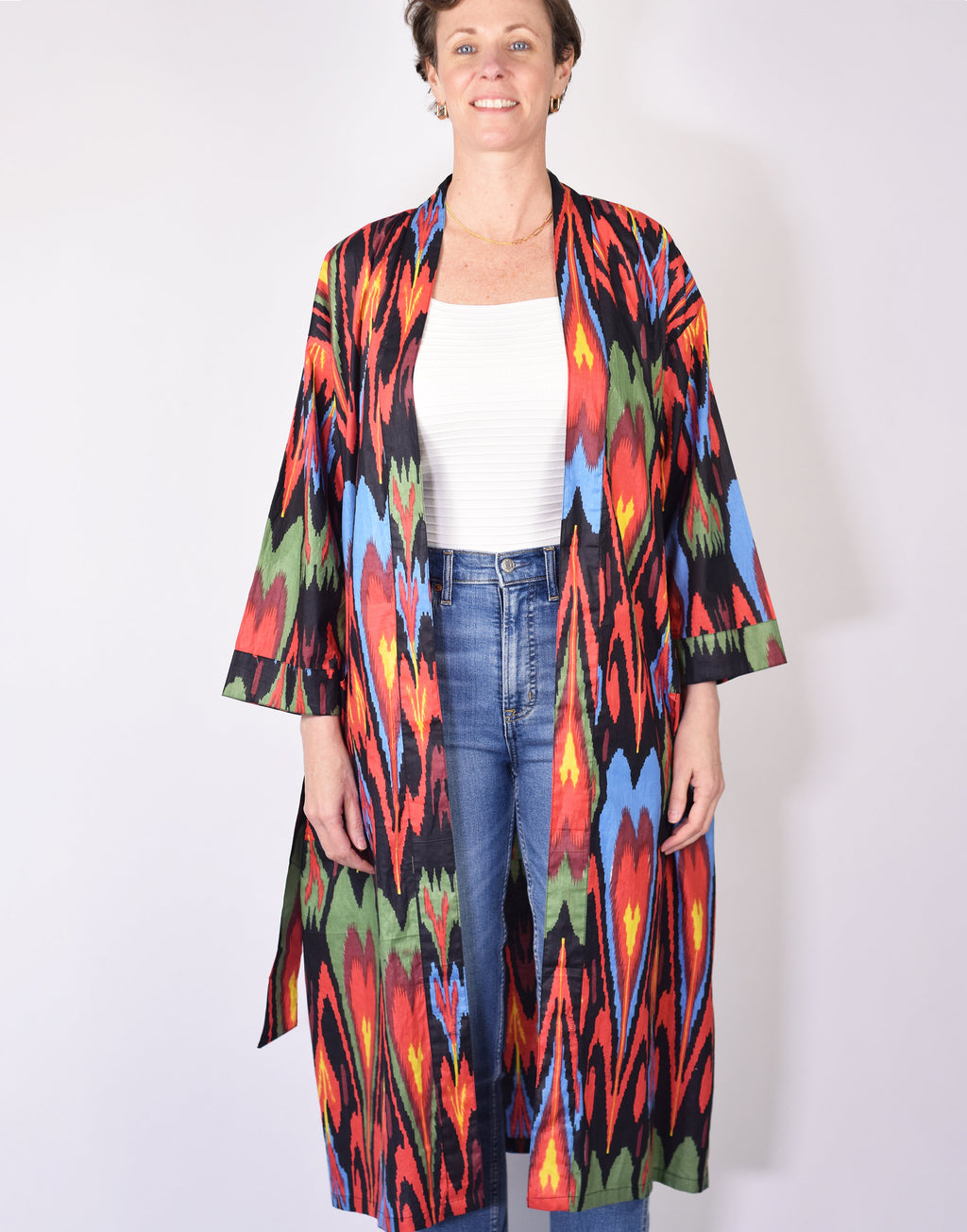 Lightweight Ikat Cotton Robe - Dark Matter image 7