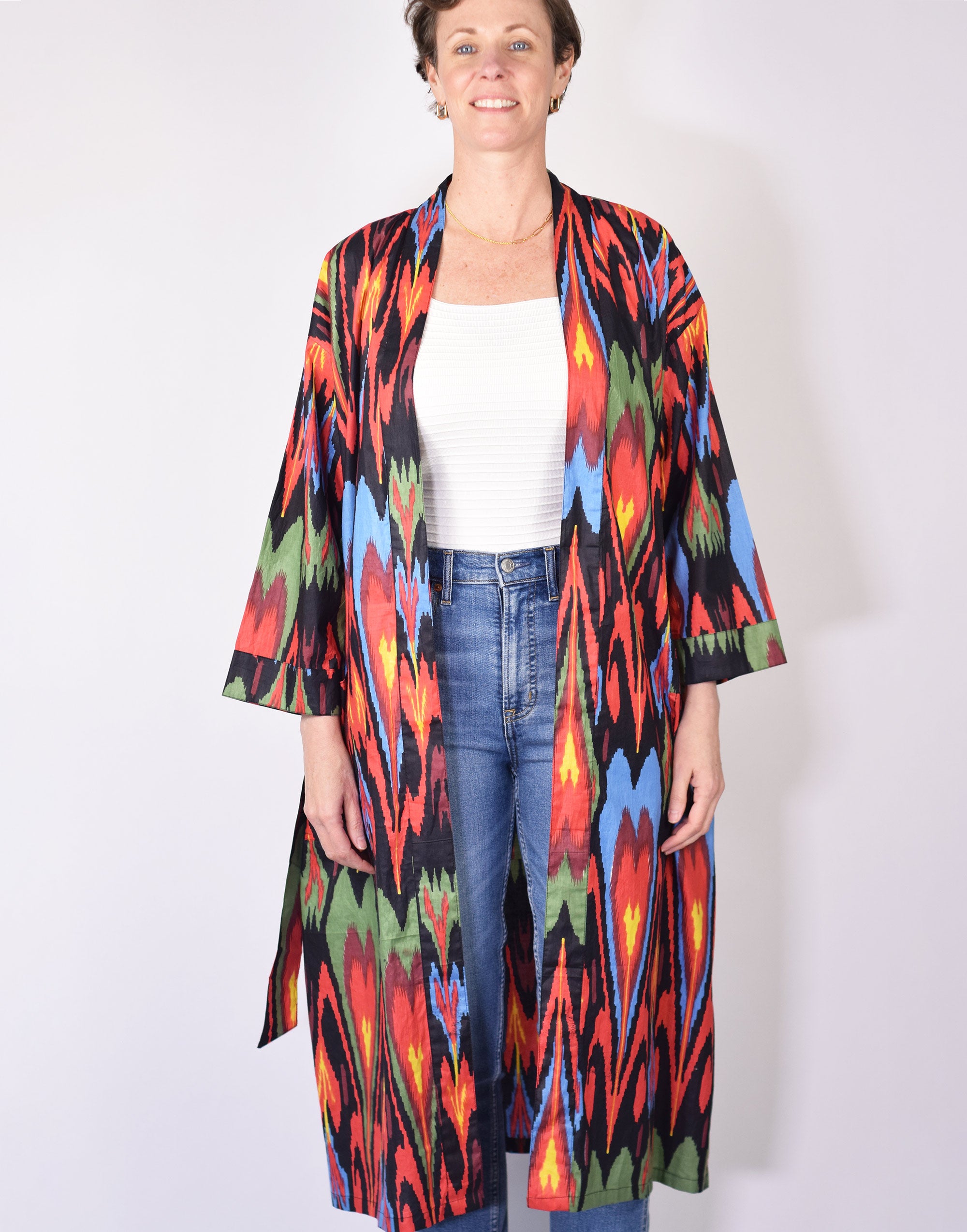 Lightweight Ikat Cotton Robe - Dark Matter image 7