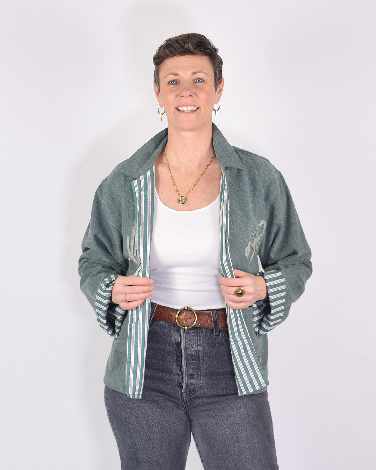 Lightweight "Vintage Outlaw" Canvas Embroidered Jacket - Green image 7