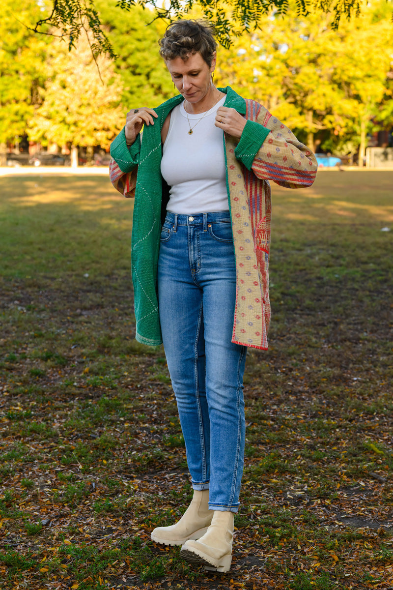 Frankie Long Quilted Reversible Patchwork Kantha Jacket -10 image 4