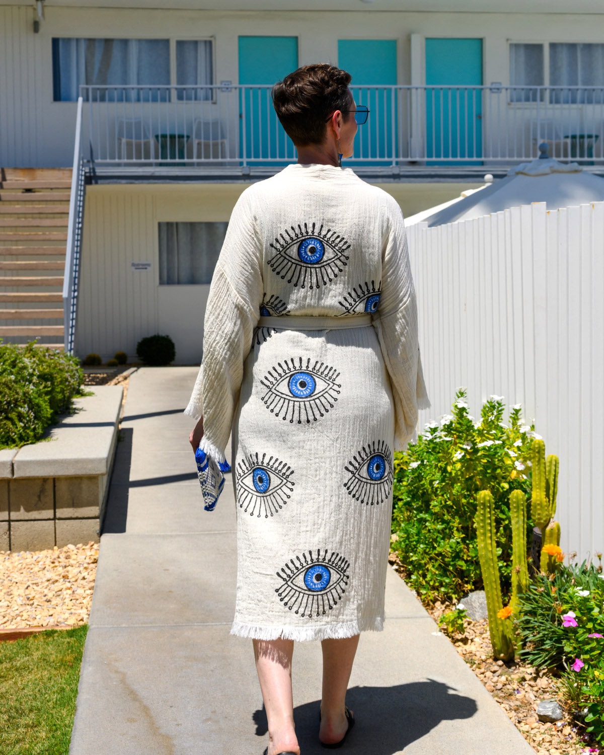 Luxury Turkish Cotton Evil Eye Kimono/Robe - Blue Eye image 3