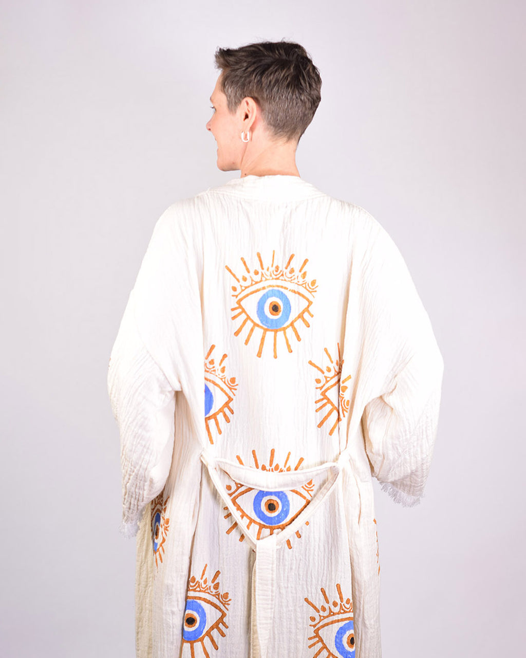 Luxury Turkish Cotton Evil Eye Kimono/Robe - Gold Eye image 2