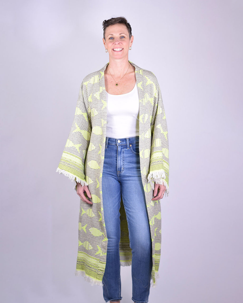 Luxury Turkish Cotton Kimono/Robe - Electric Fish image 3