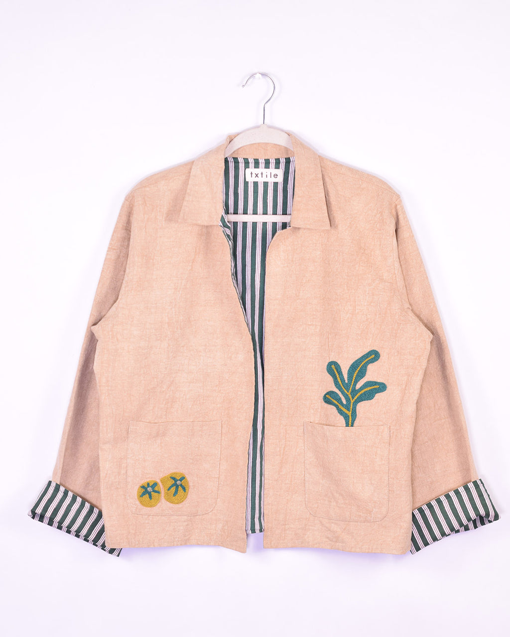 Lightweight "Eat Your Greens" Canvas Embroidered Jacket - Cream image 5