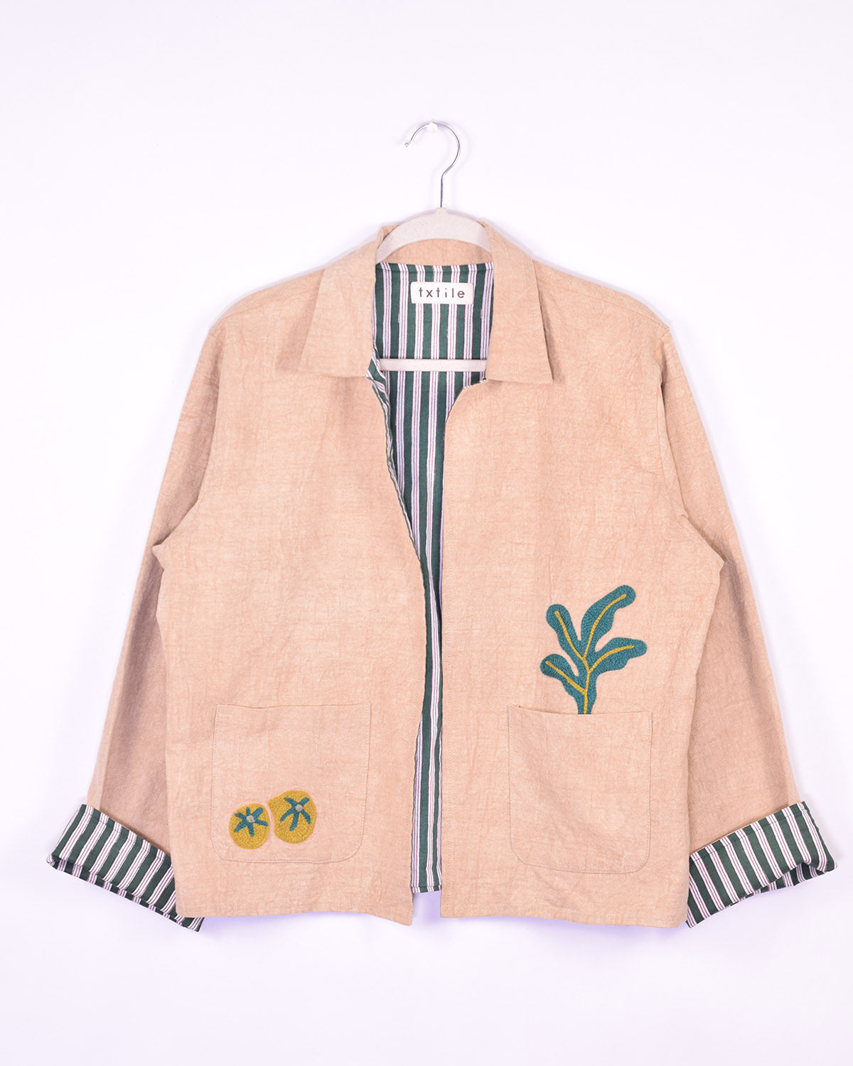Lightweight "Eat Your Greens" Canvas Embroidered Jacket - Cream image 5