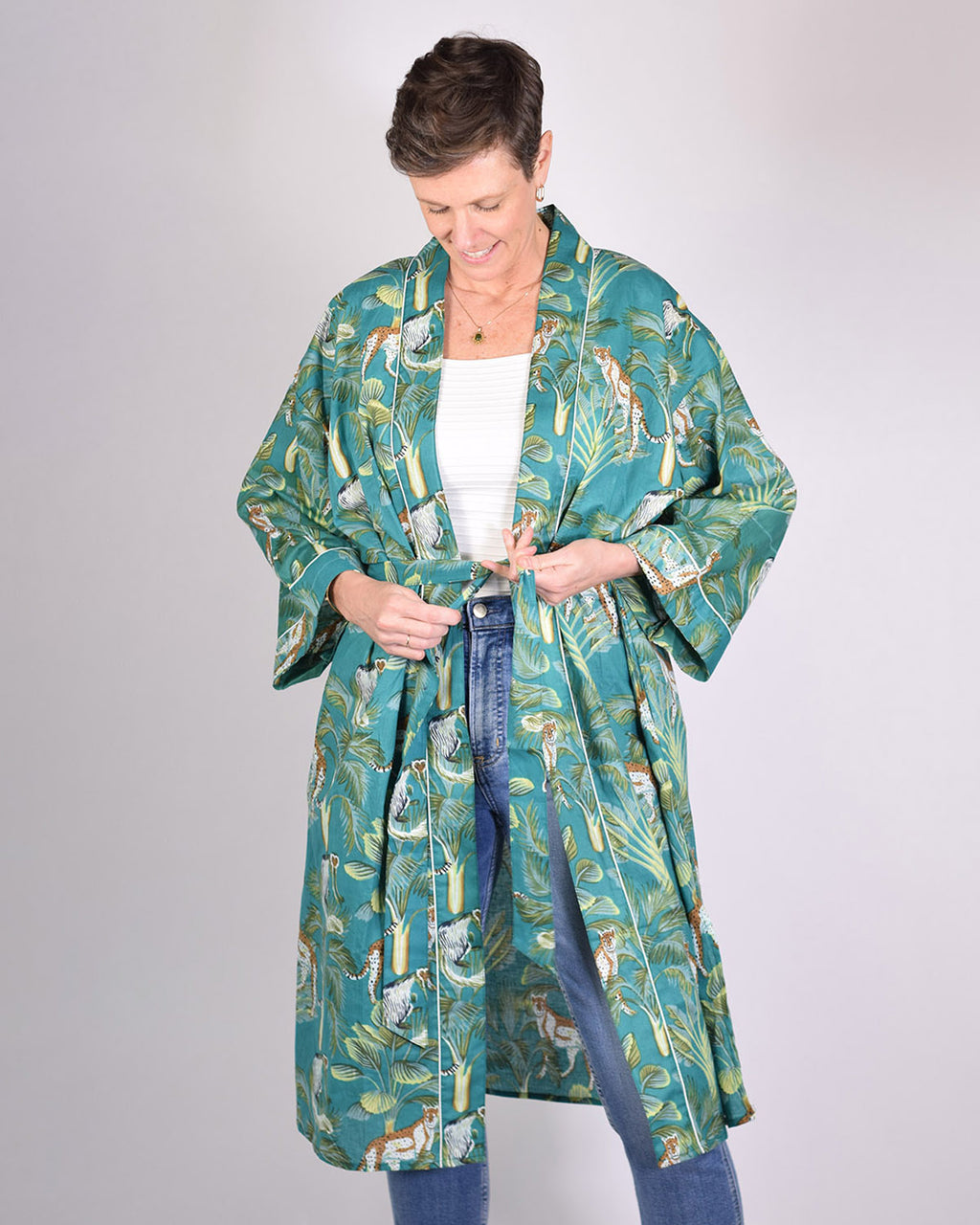 Lightweight Cotton Robe / Kimono - Monkey Forest image 8