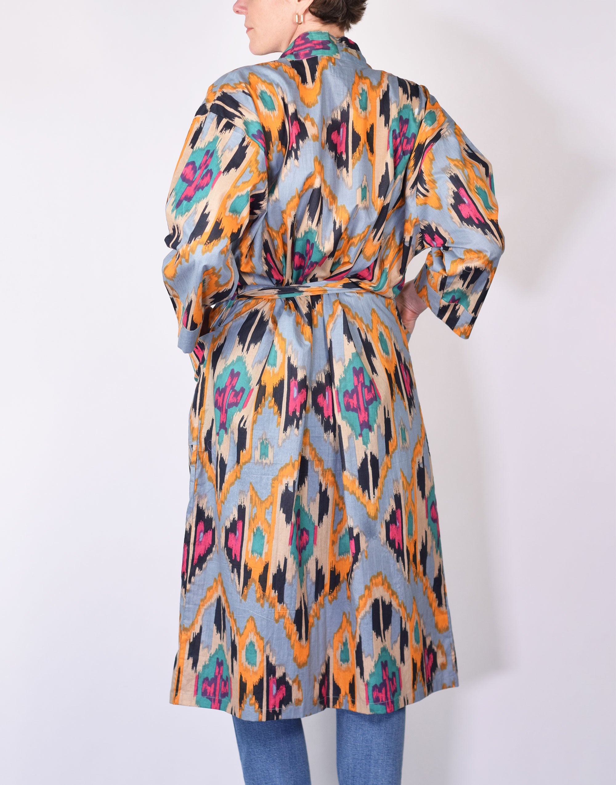 Lightweight Cotton Robe - Lavender Ikat image 3