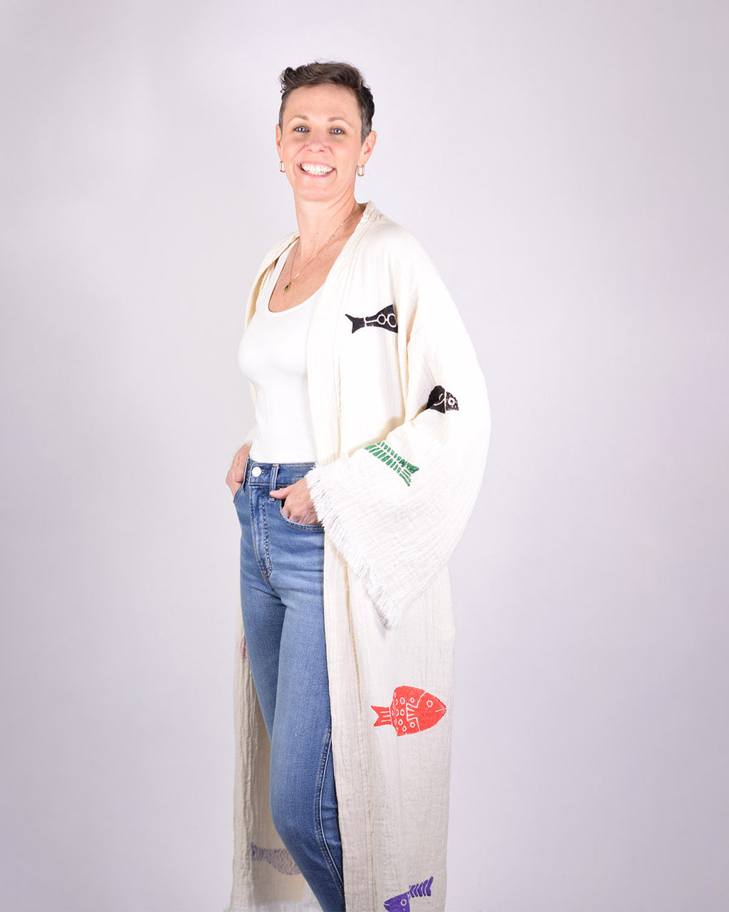 Luxury Turkish Cotton Kimono/Robe - Fish Party image 1