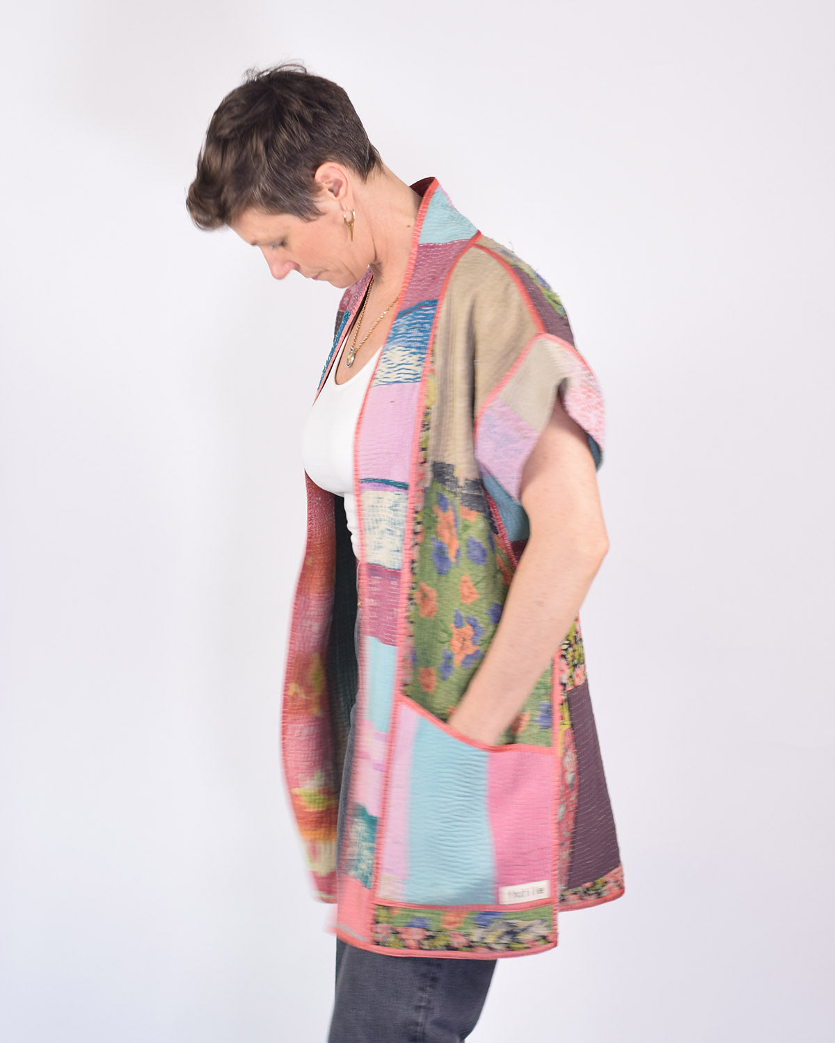 Maddie Cape - Reversible Jacket/Vest - Repurposed Kantha Quilts - 05 image 3
