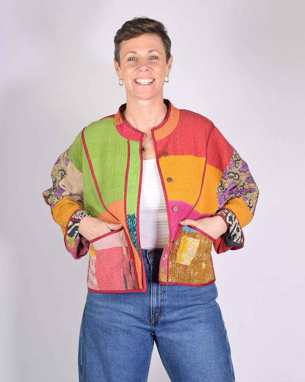Sofie Quilted Reversible Patchwork Kantha Jacket - 07 image 6