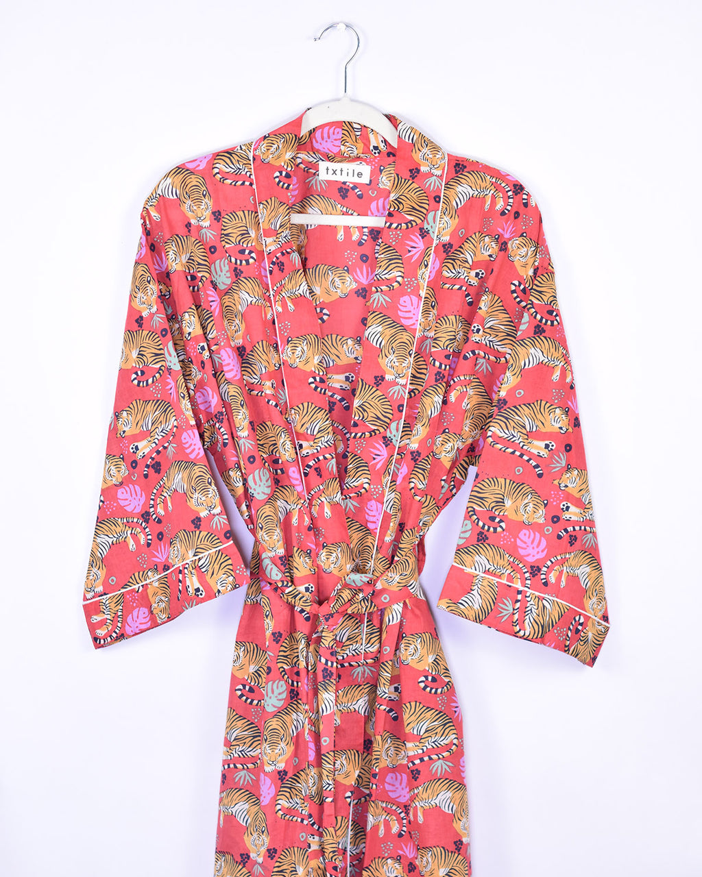 Lightweight Cotton Robe / Kimono - Sleeping Tigers Red image 6