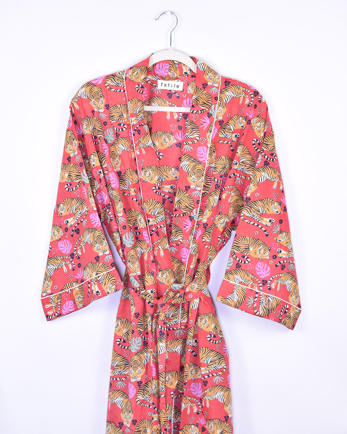 Lightweight Cotton Robe / Kimono - Sleeping Tigers Red image 6
