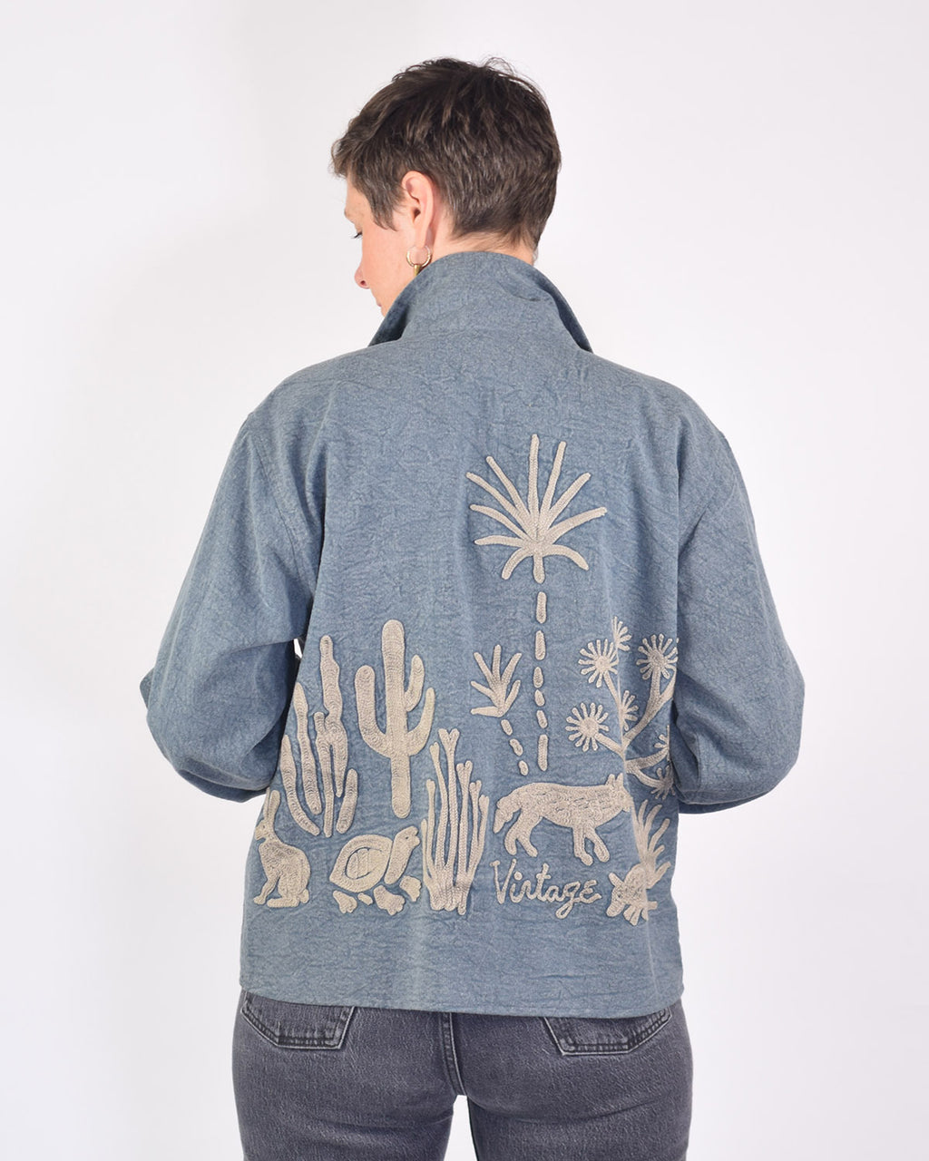 Lightweight "Vintage Outlaw" Canvas Embroidered Jacket - Blue image 0