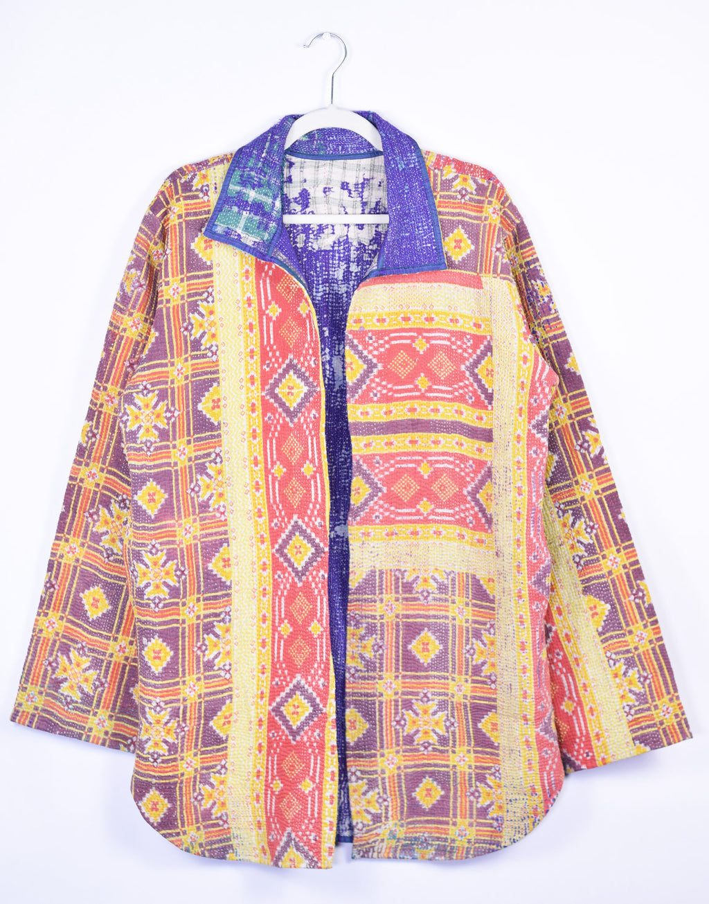 Frankie Long Quilted Reversible Patchwork Kantha Jacket - 07 image 2