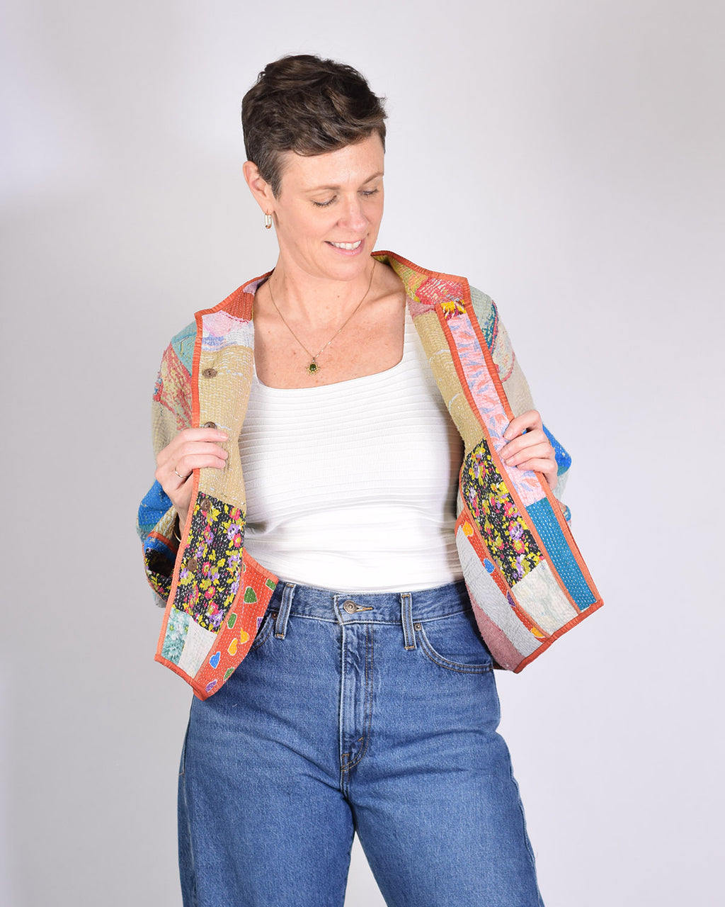 Sofie Quilted Reversible Patchwork Kantha Jacket - 05 image 4