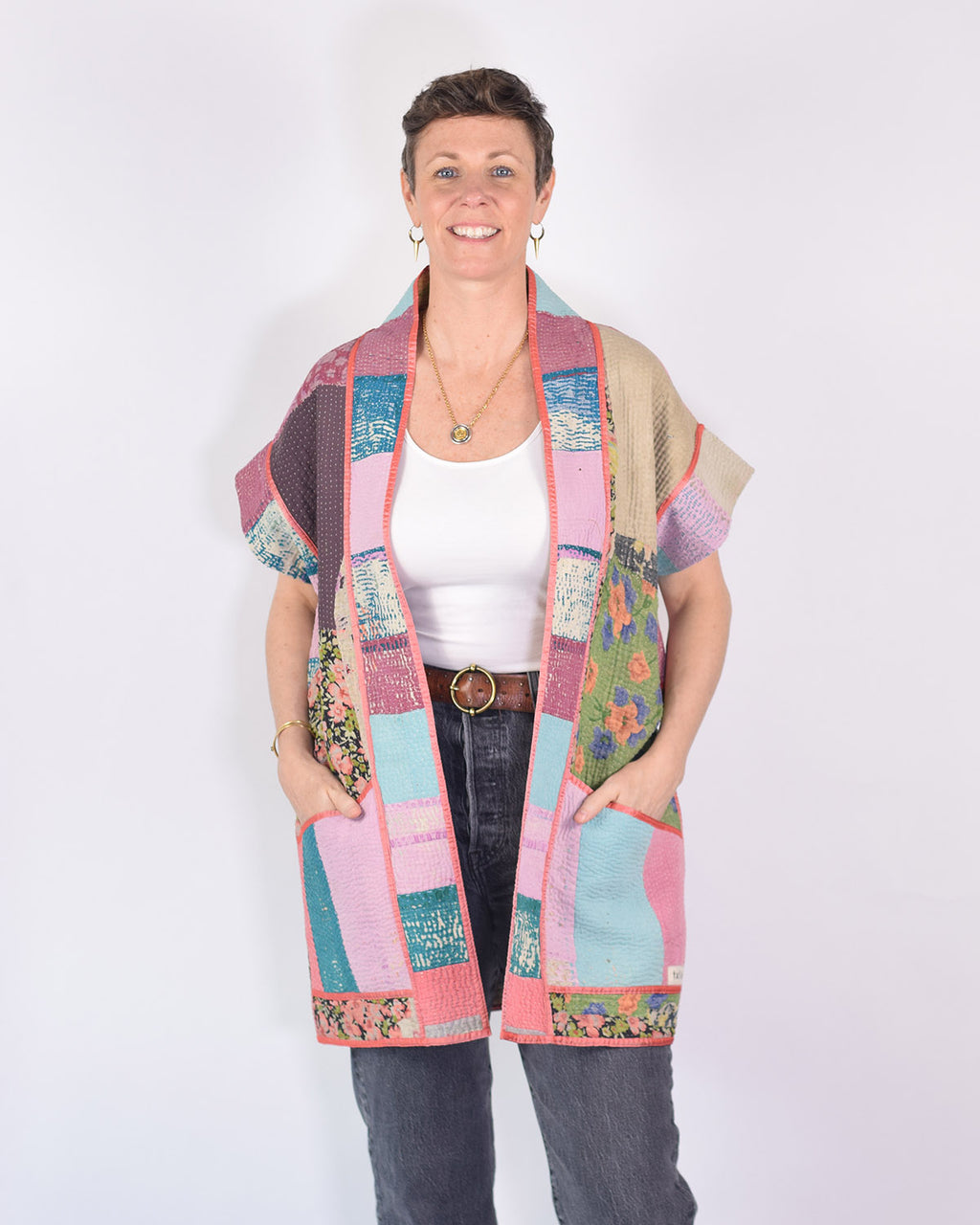 Maddie Cape - Reversible Jacket/Vest - Repurposed Kantha Quilts - 05 image 4
