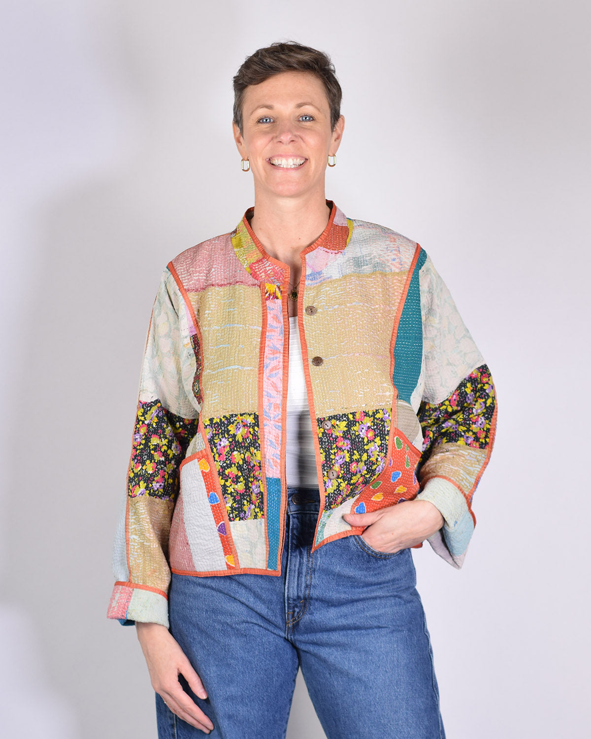 Sofie Cropped Quilted Reversible Patchwork Kantha Jacket - 05 – Txtile