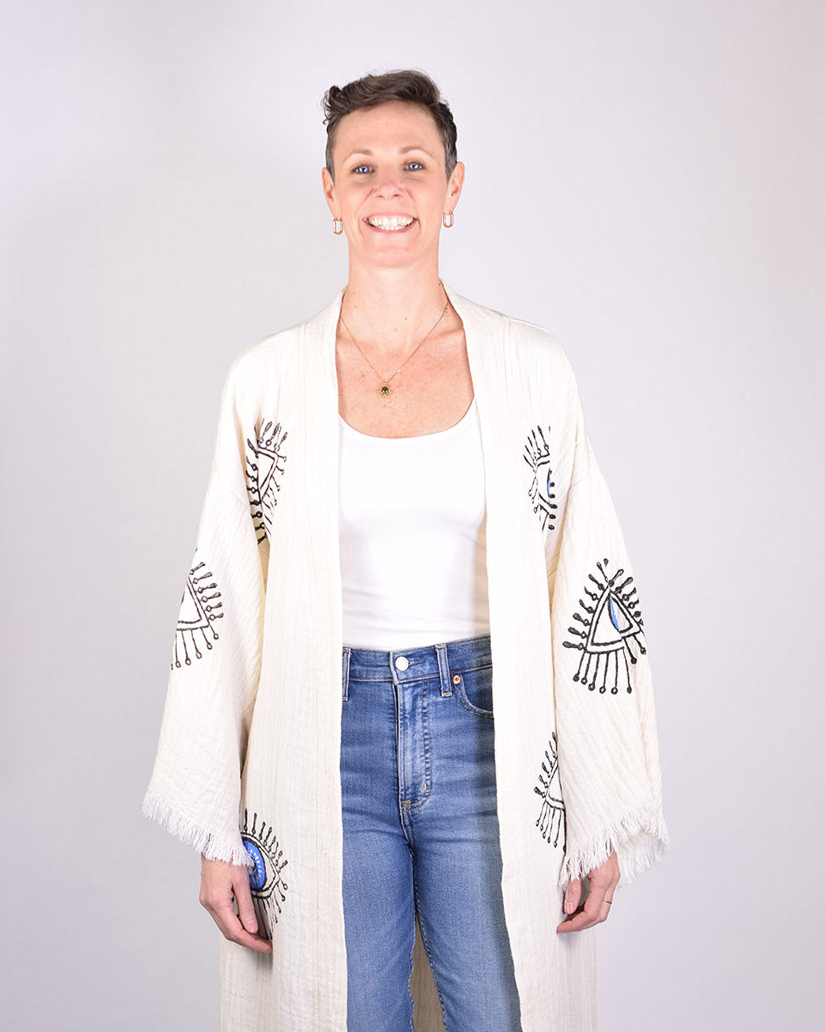 Luxury Turkish Cotton Evil Eye Kimono/Robe - Blue Eye image 7