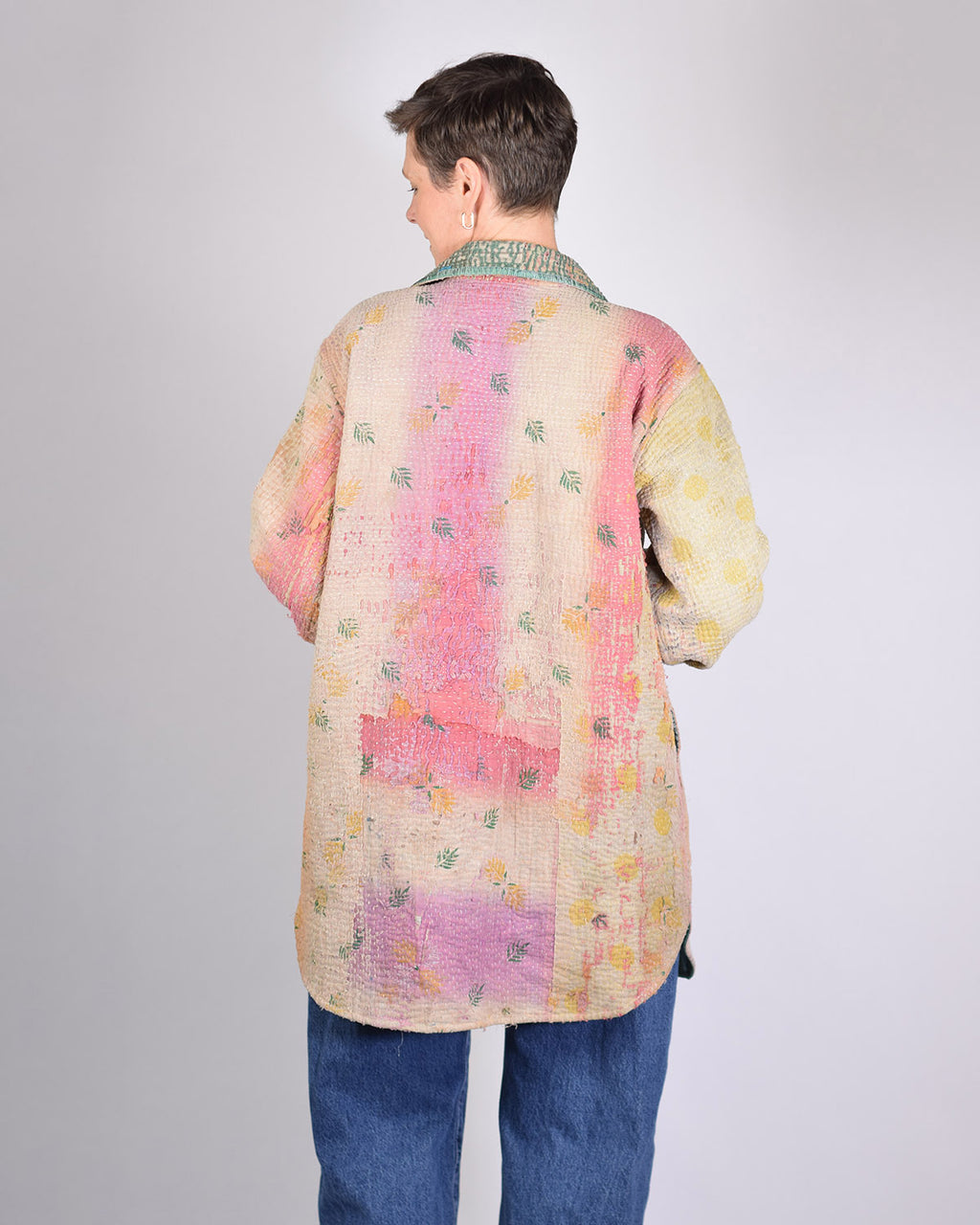 Frankie Long Quilted Reversible Patchwork Kantha Jacket -13 image 3