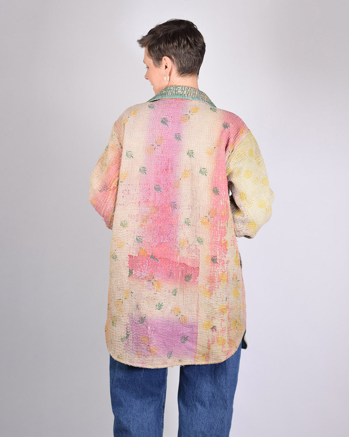 Frankie Long Quilted Reversible Patchwork Kantha Jacket -13 image 3